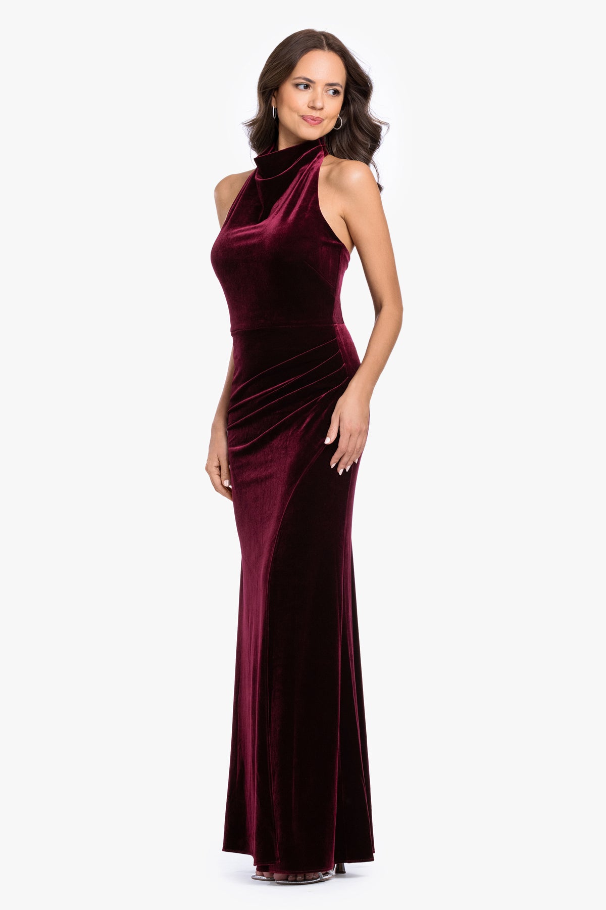 "Scarlett" Velvet Halter Ruched Back Dress