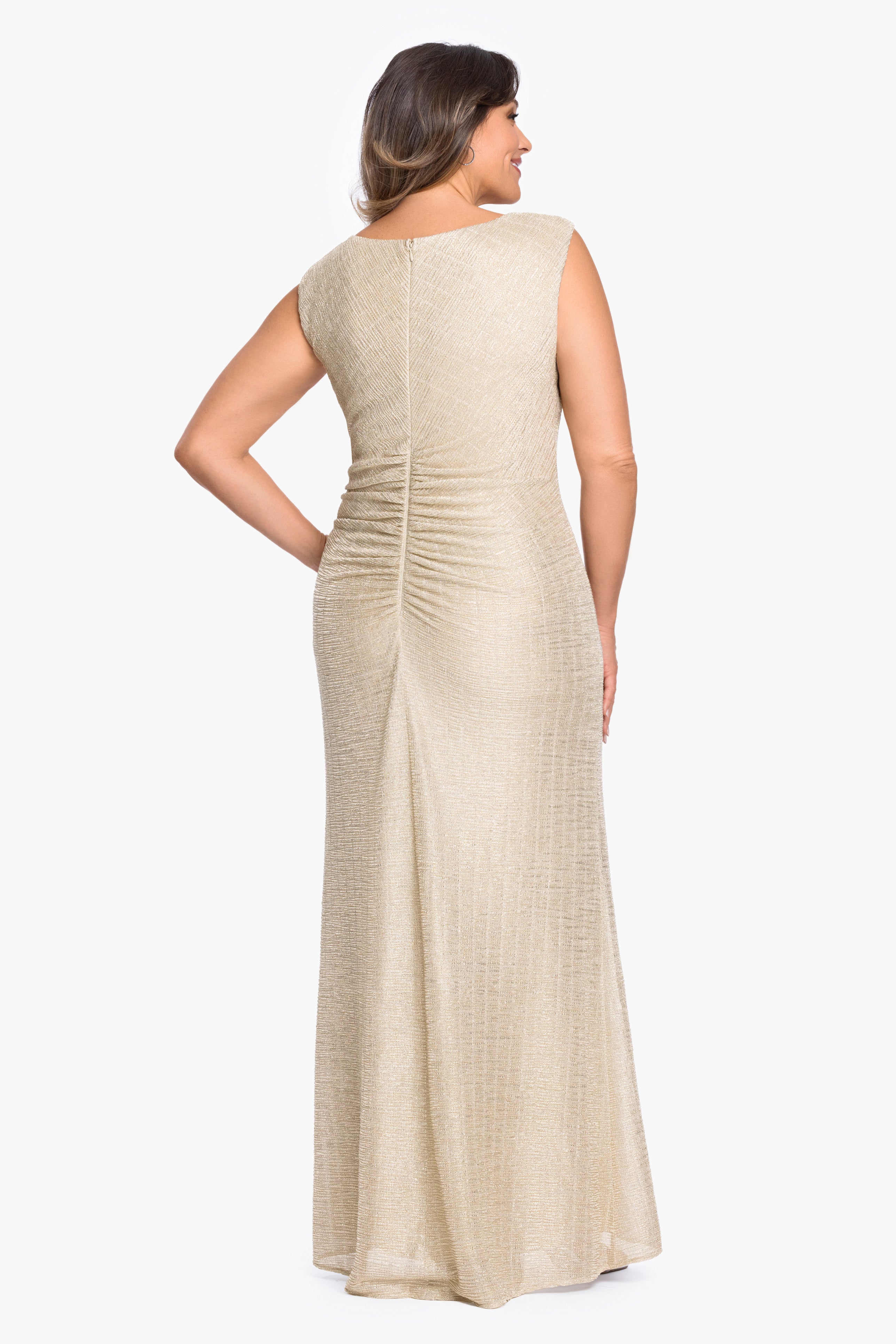 Plus "Katrina" Metallic Ruched Slit Dress