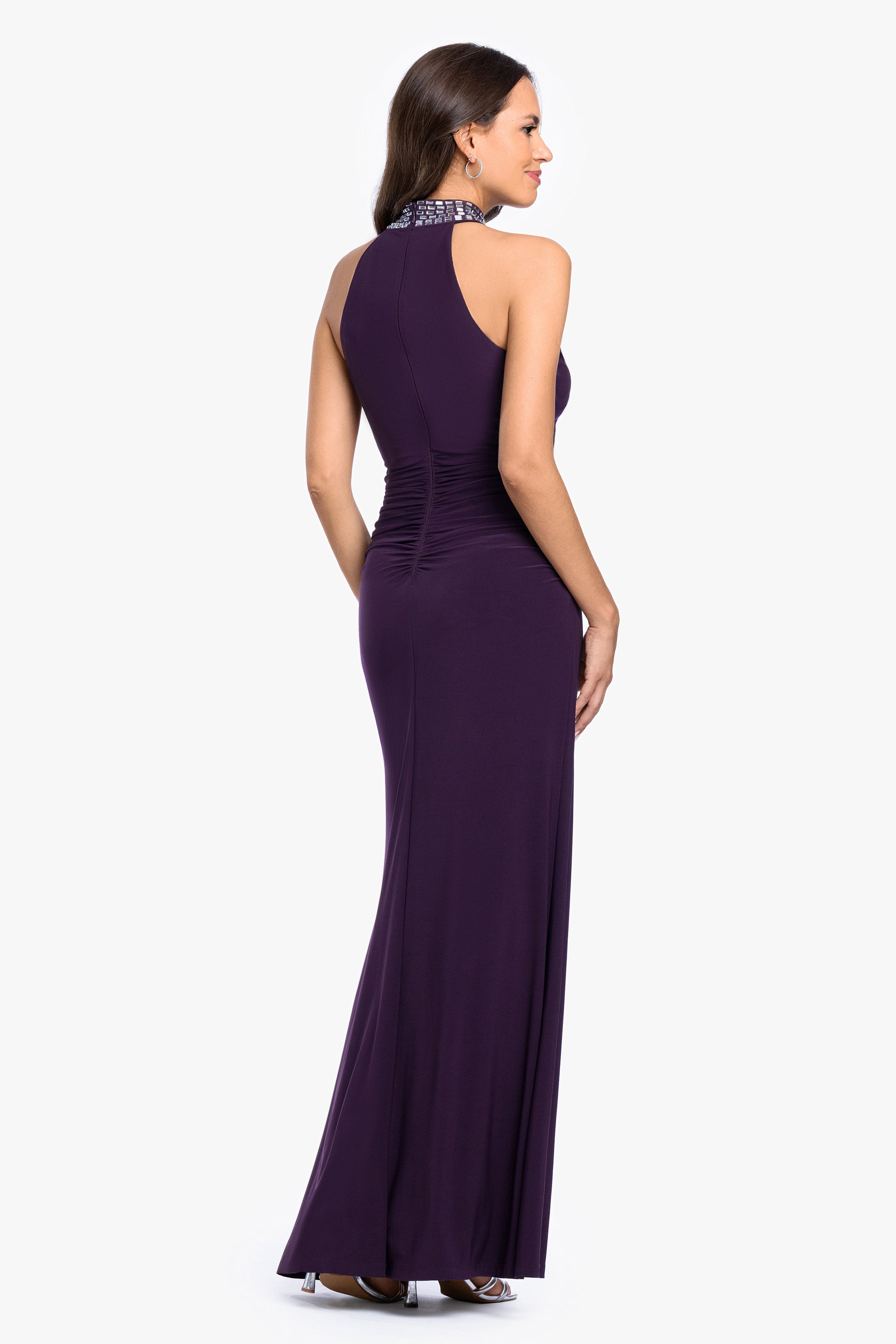 "Suki" Jersey Knit Mock Neck Beaded Dress