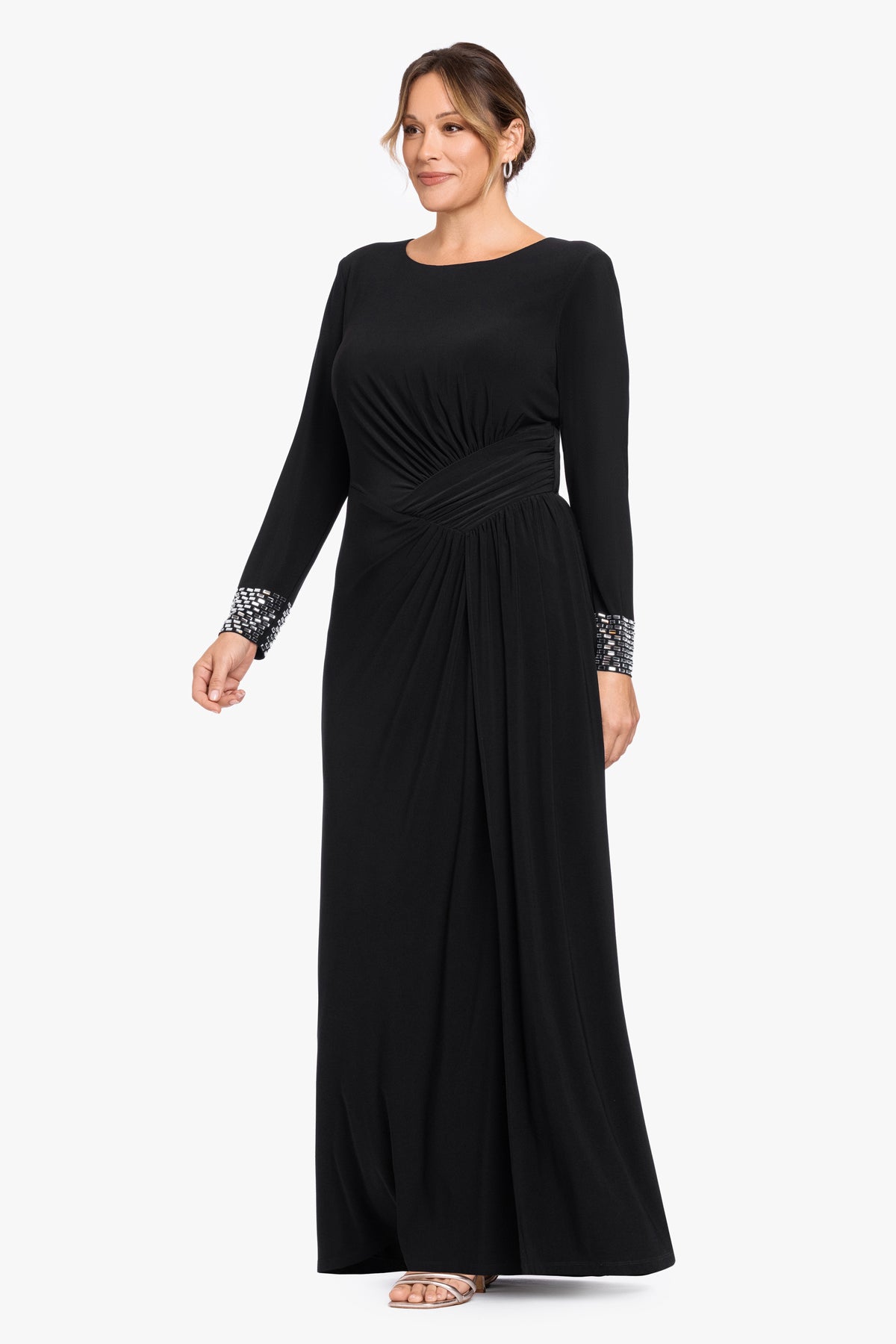 Plus "Frances" Jersey Knit Long Sleeve Beaded Cuff Dress