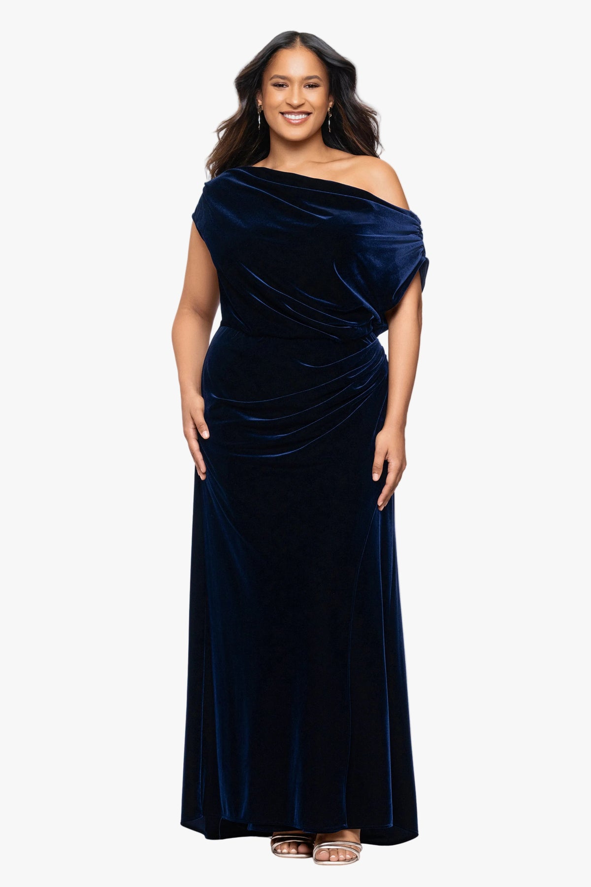 Plus "Evie" Velvet Off The Shoulder Asymmetrical Dress