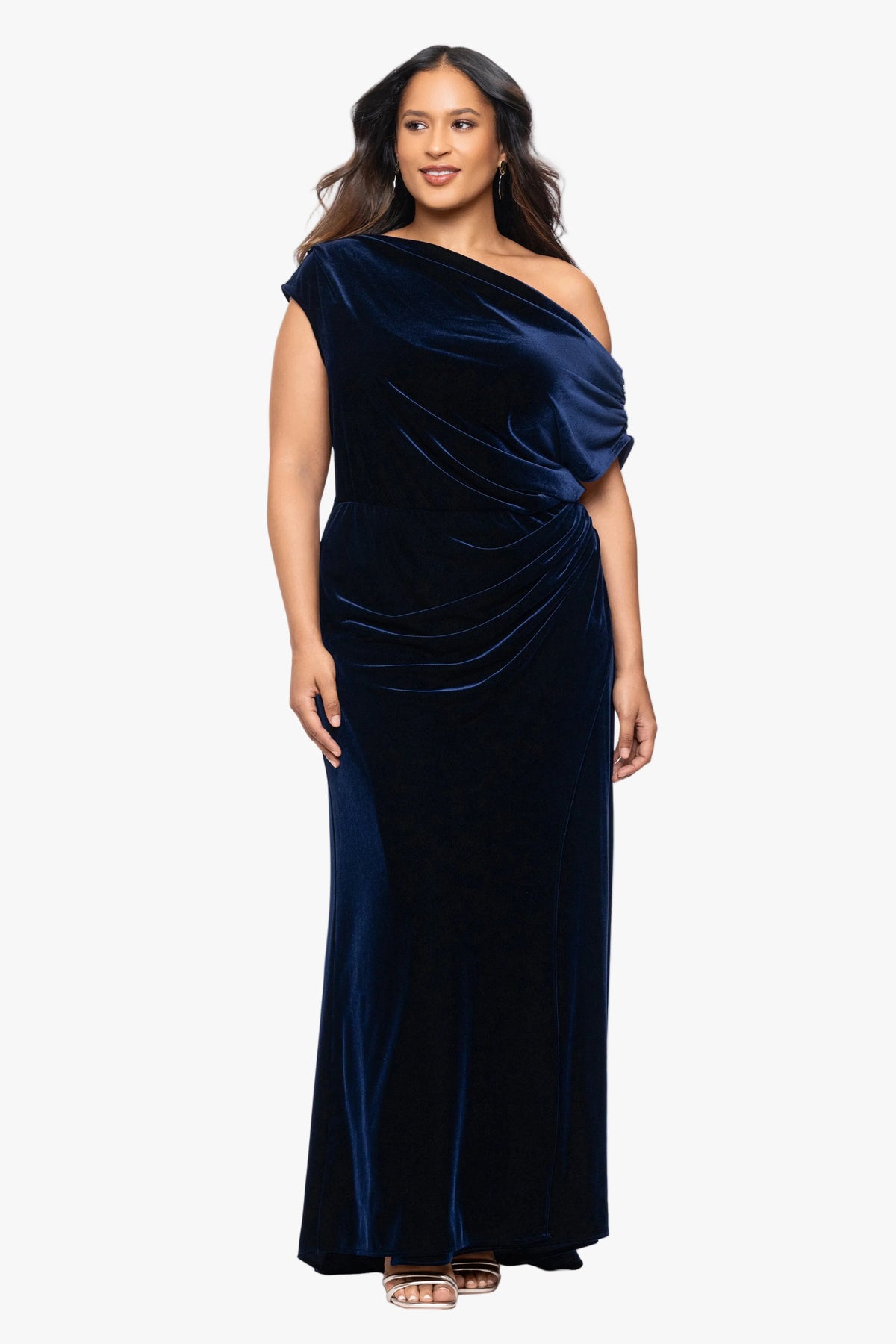 Plus "Evie" Velvet Off The Shoulder Asymmetrical Dress