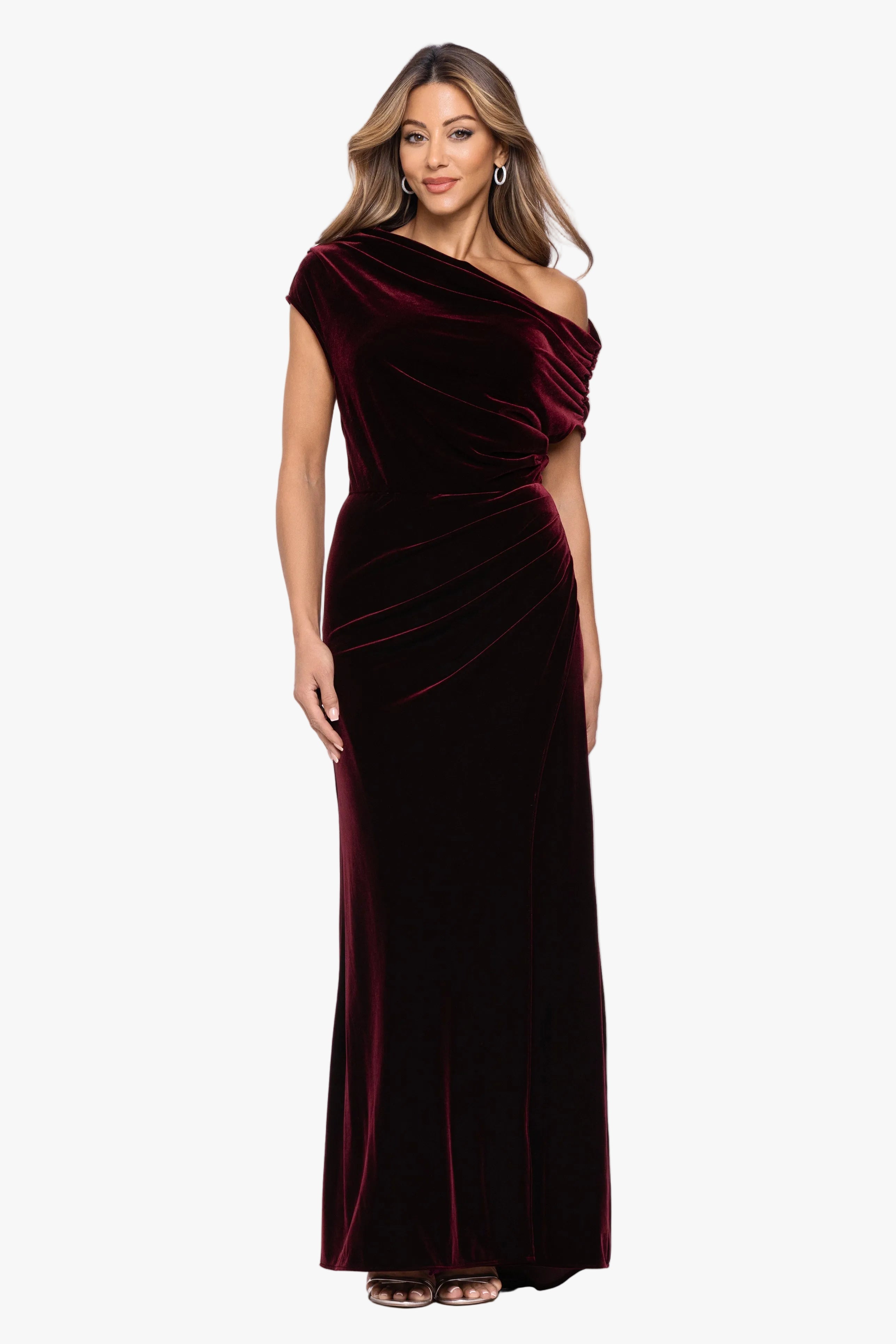 "Evie" Velvet Off The Shoulder Asymmetrical Dress