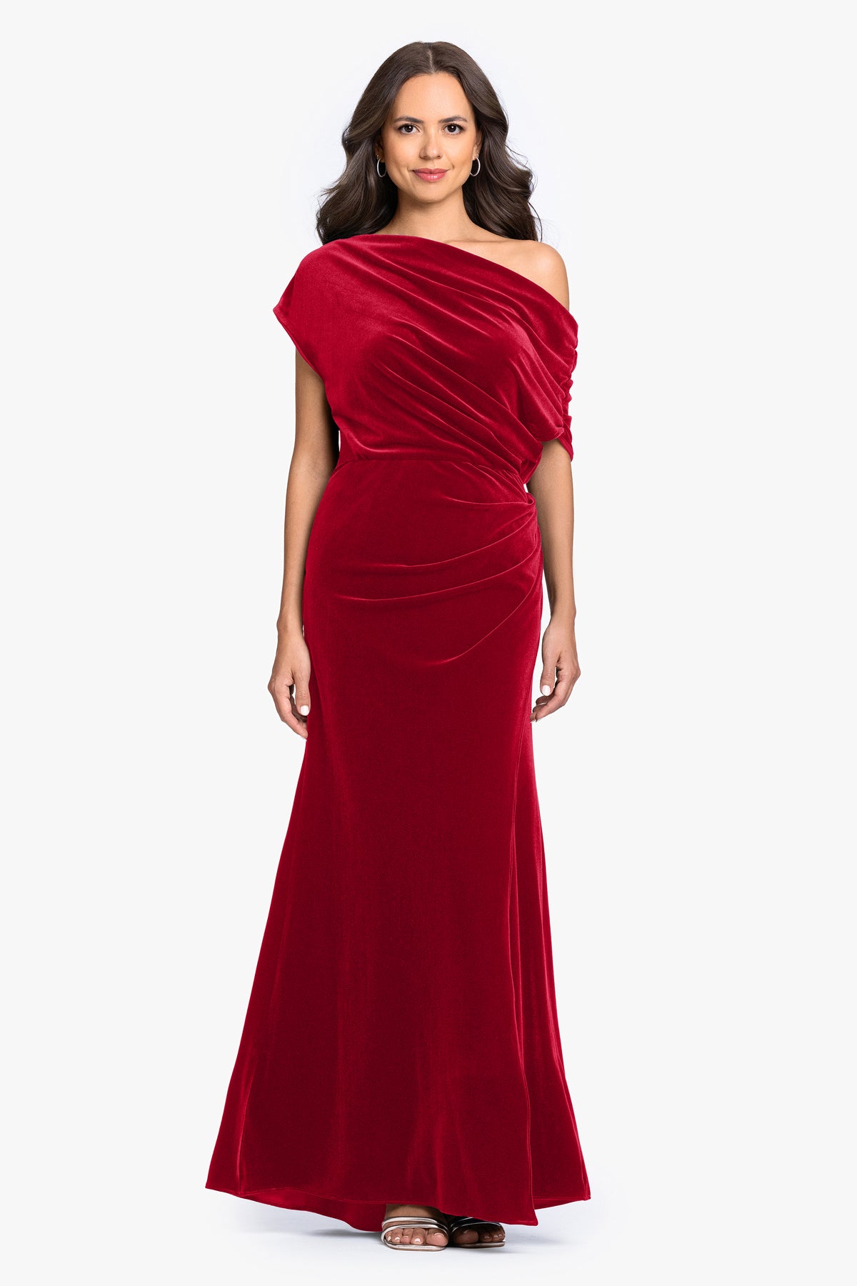 "Evie" Velvet Off The Shoulder Asymmetrical Dress