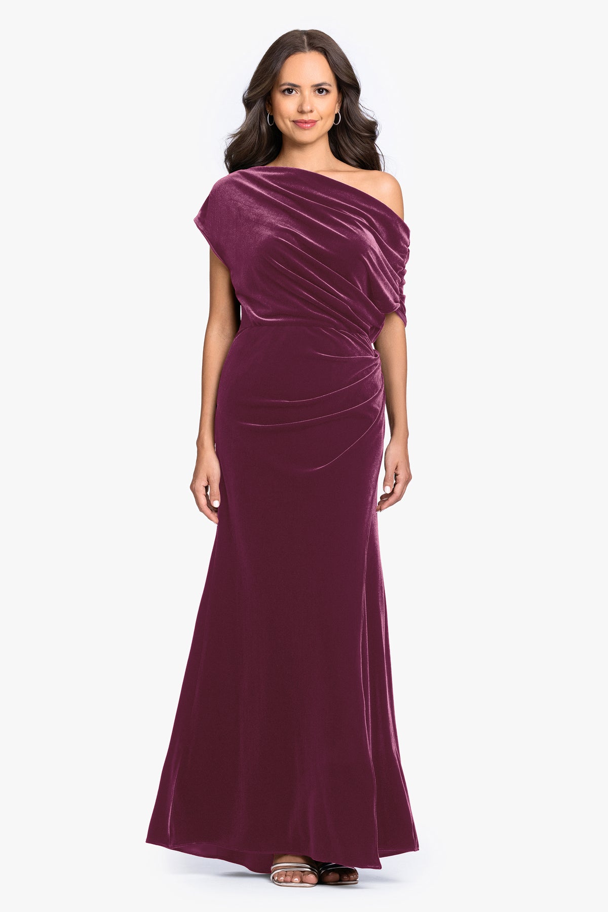 "Evie" Velvet Off The Shoulder Asymmetrical Dress
