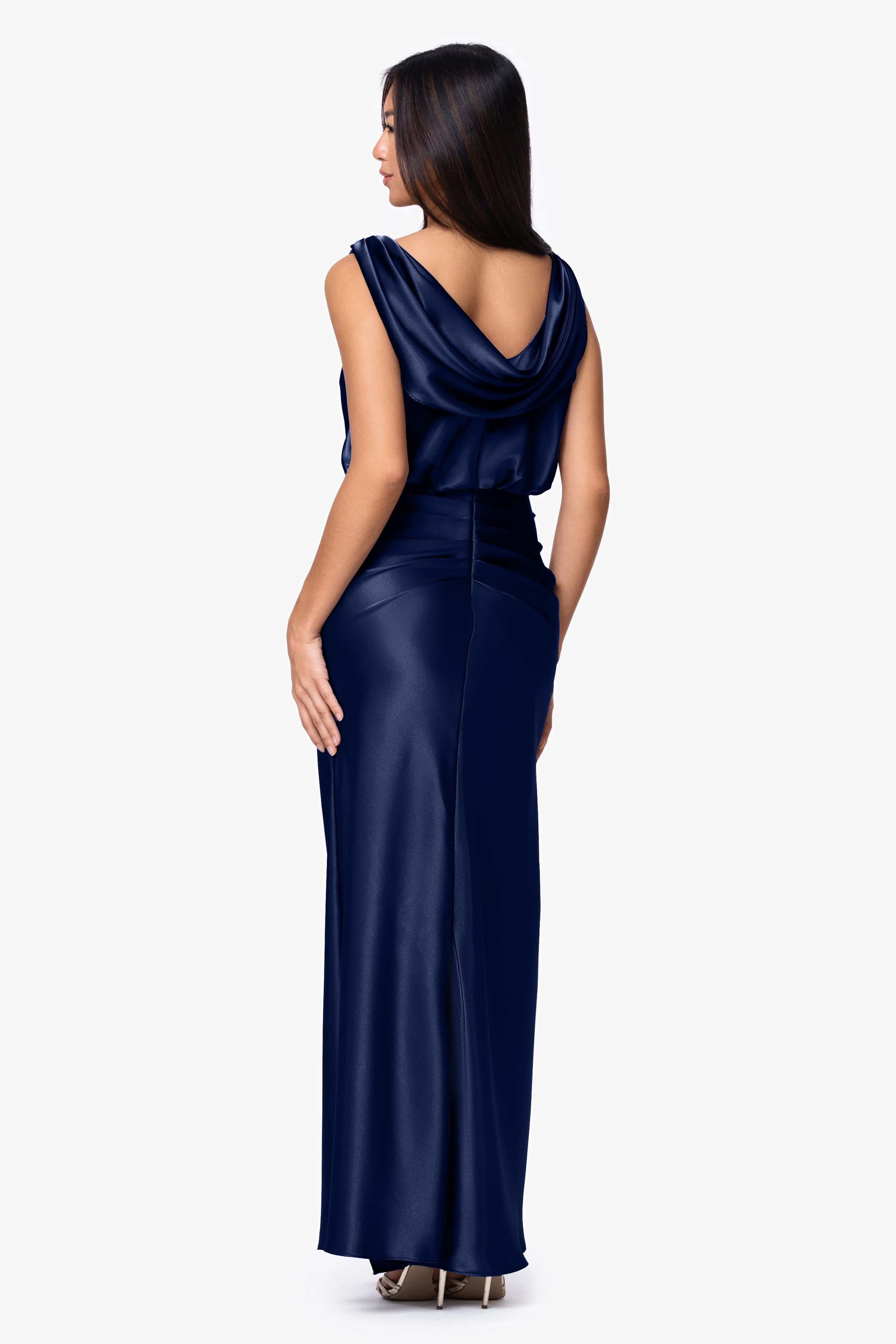 "Aria" Satin Droop Back Ruched Dress