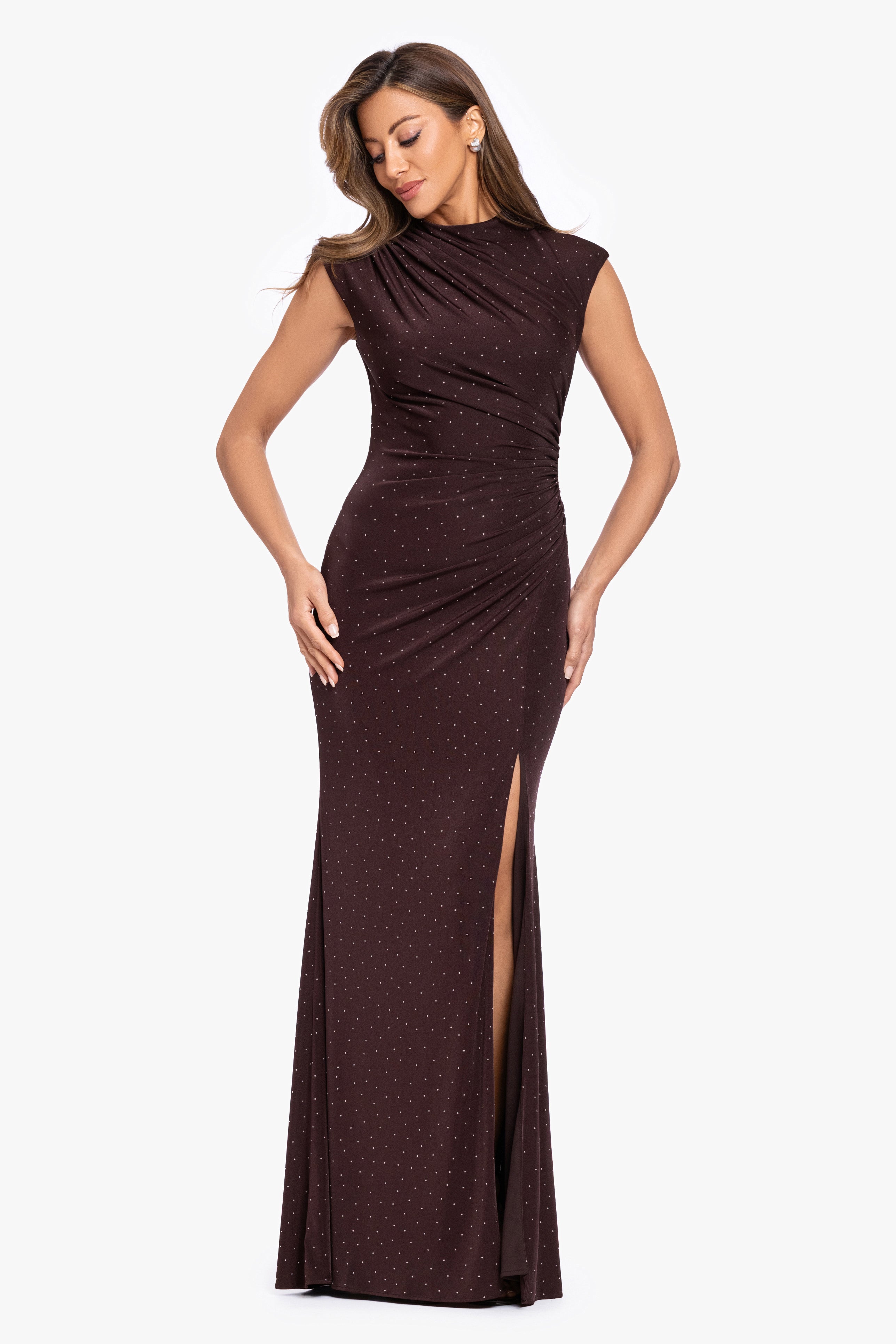 "Mika" Studded Knit Ruched Back Dress