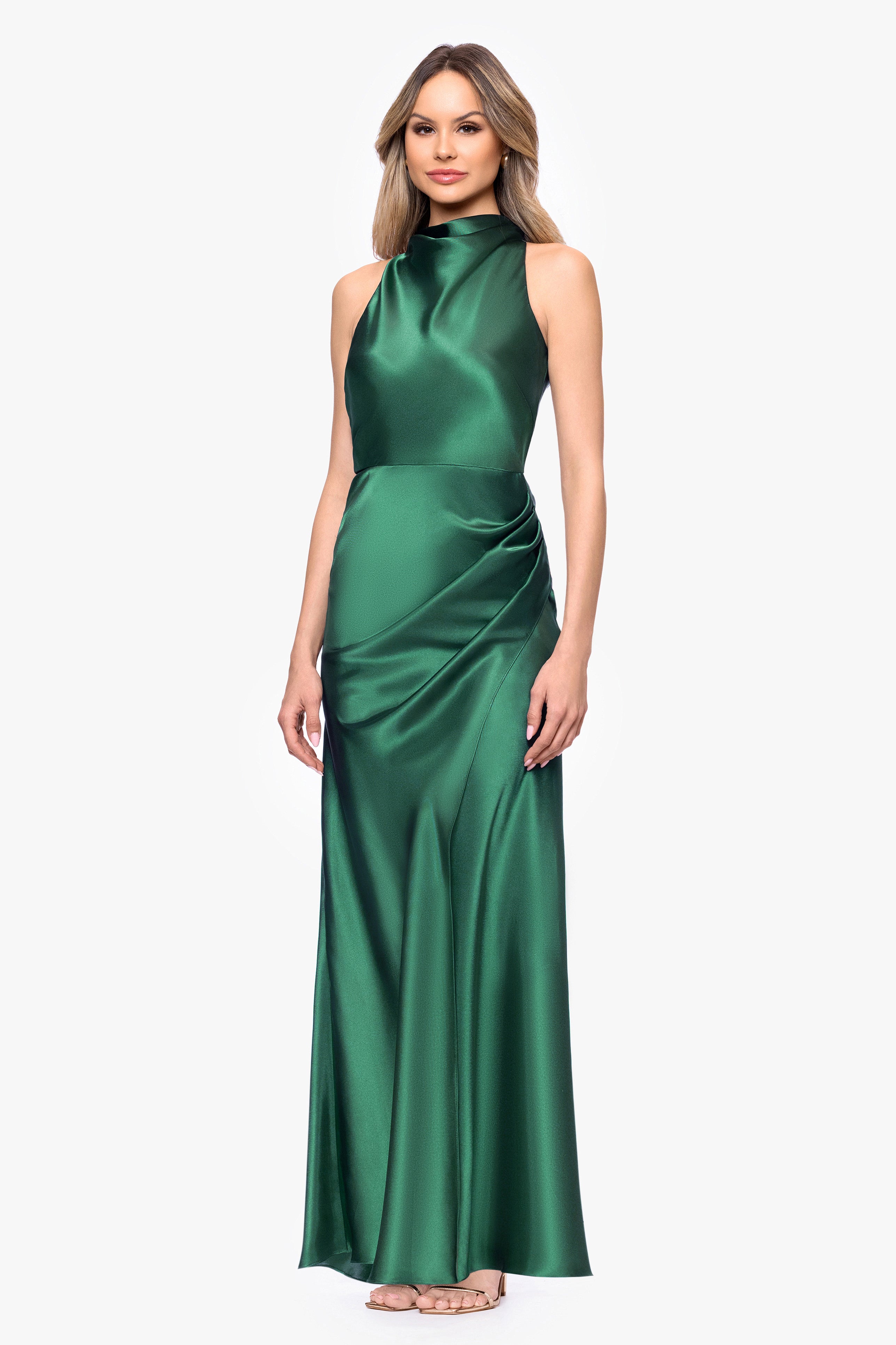 "Tatum" Satin Cowl Mock Neck Dress
