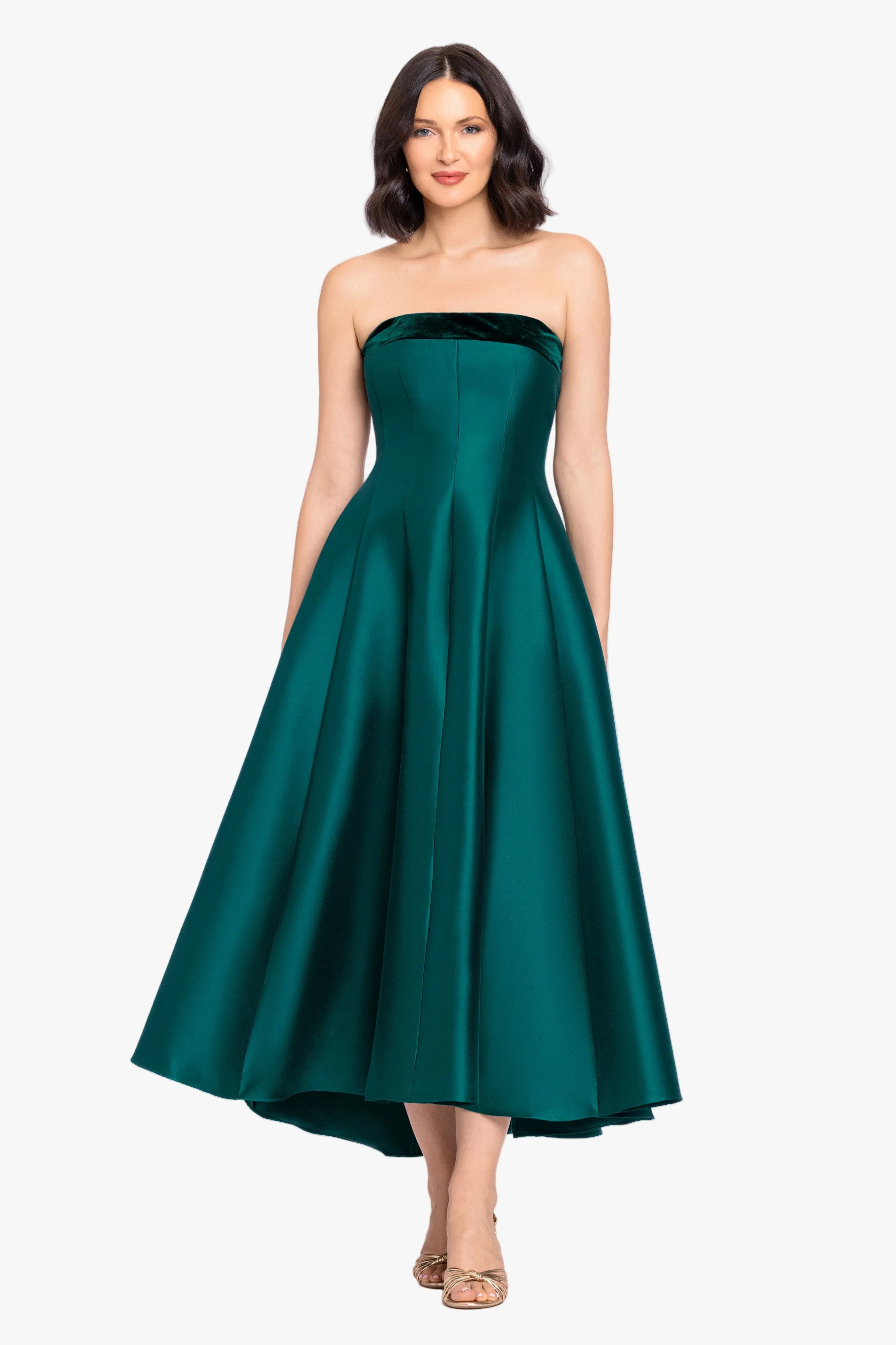 "Kali" Mikado Strapless Midi Dress