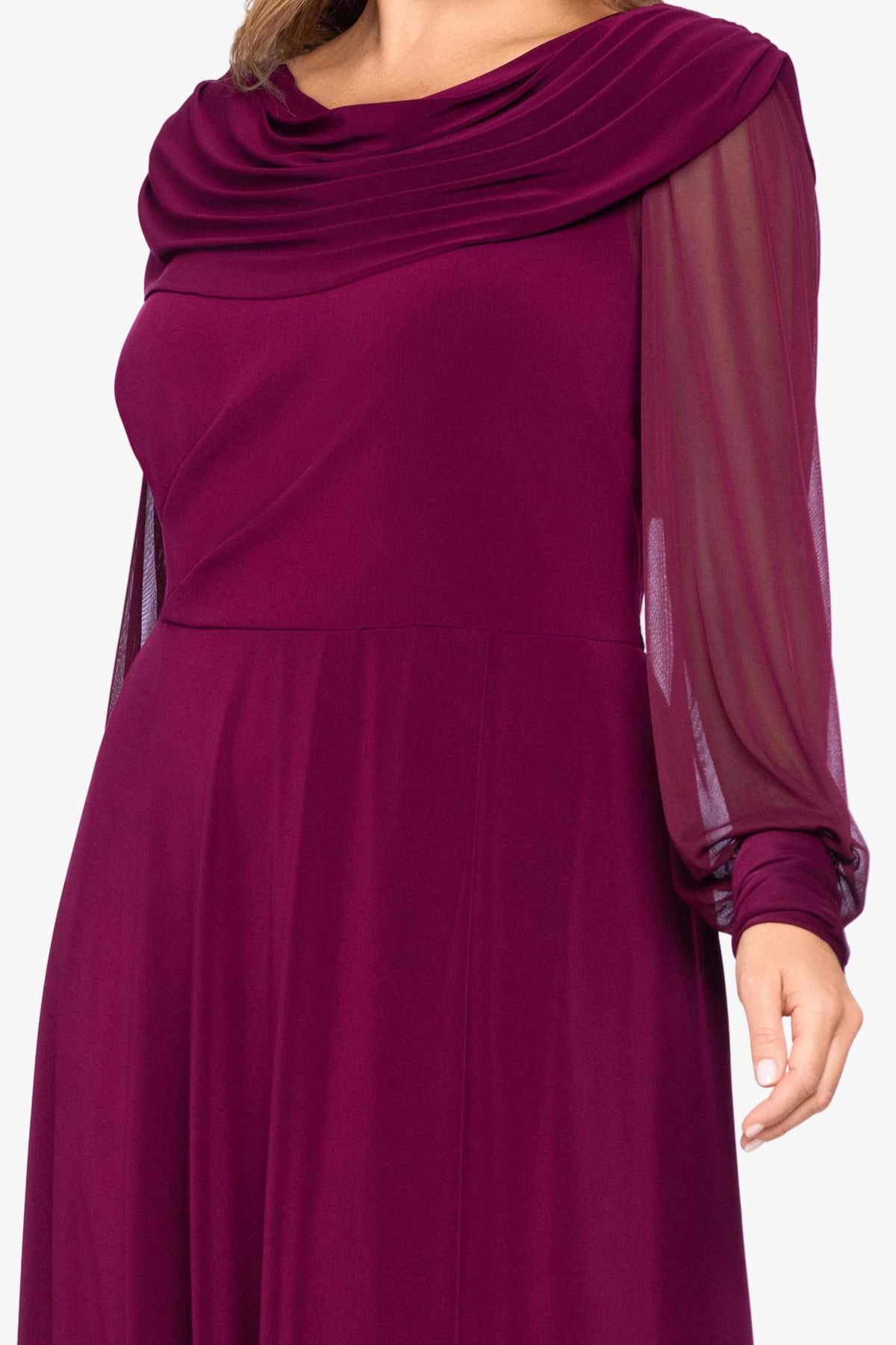 Plus "Janie" Sheer Matte Jersey Knit Long Sleeve Dress