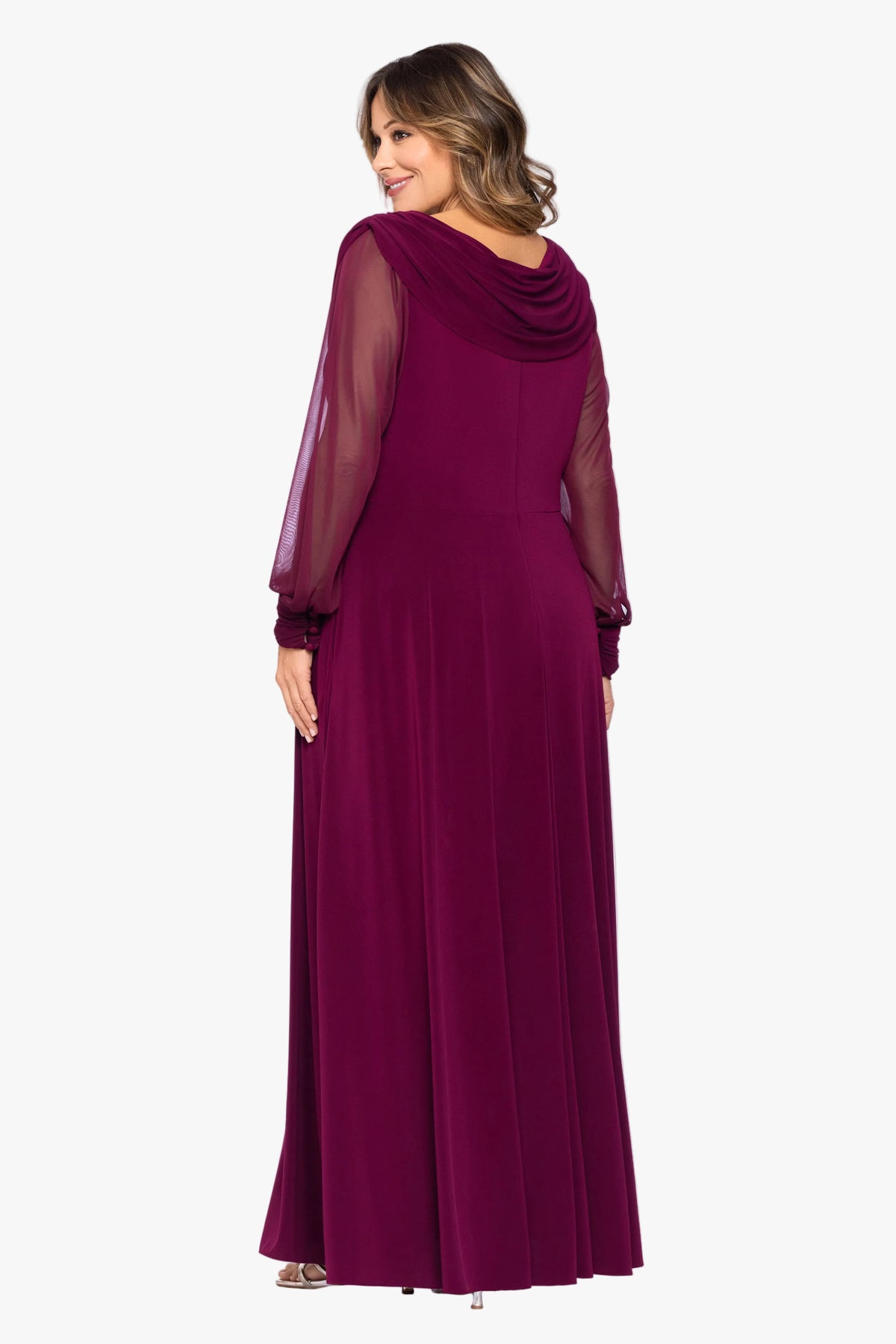 Plus "Janie" Sheer Matte Jersey Knit Long Sleeve Dress