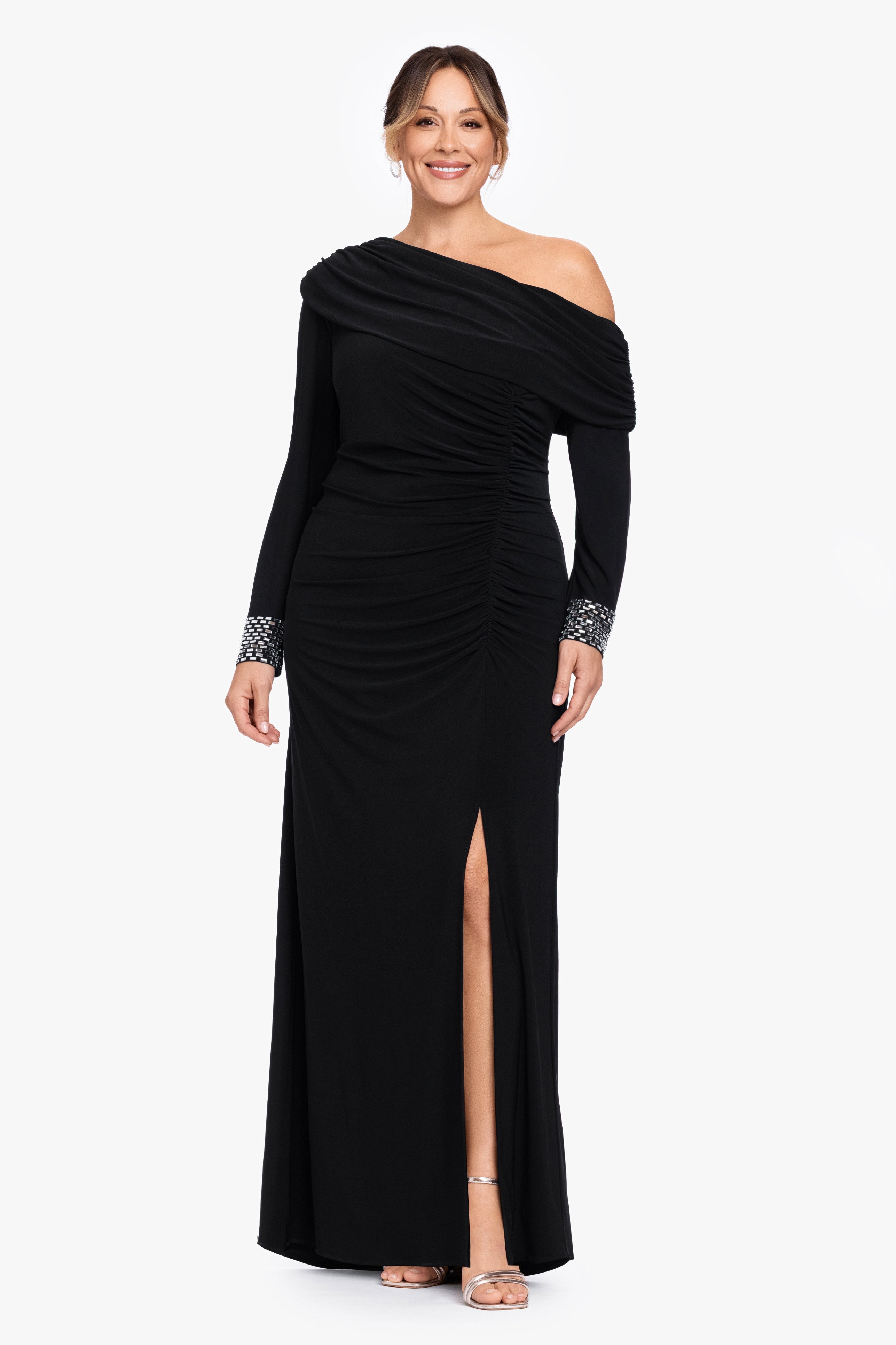 Plus "Crystal" Jersey Knit Beaded Cuff Sleeve Dress