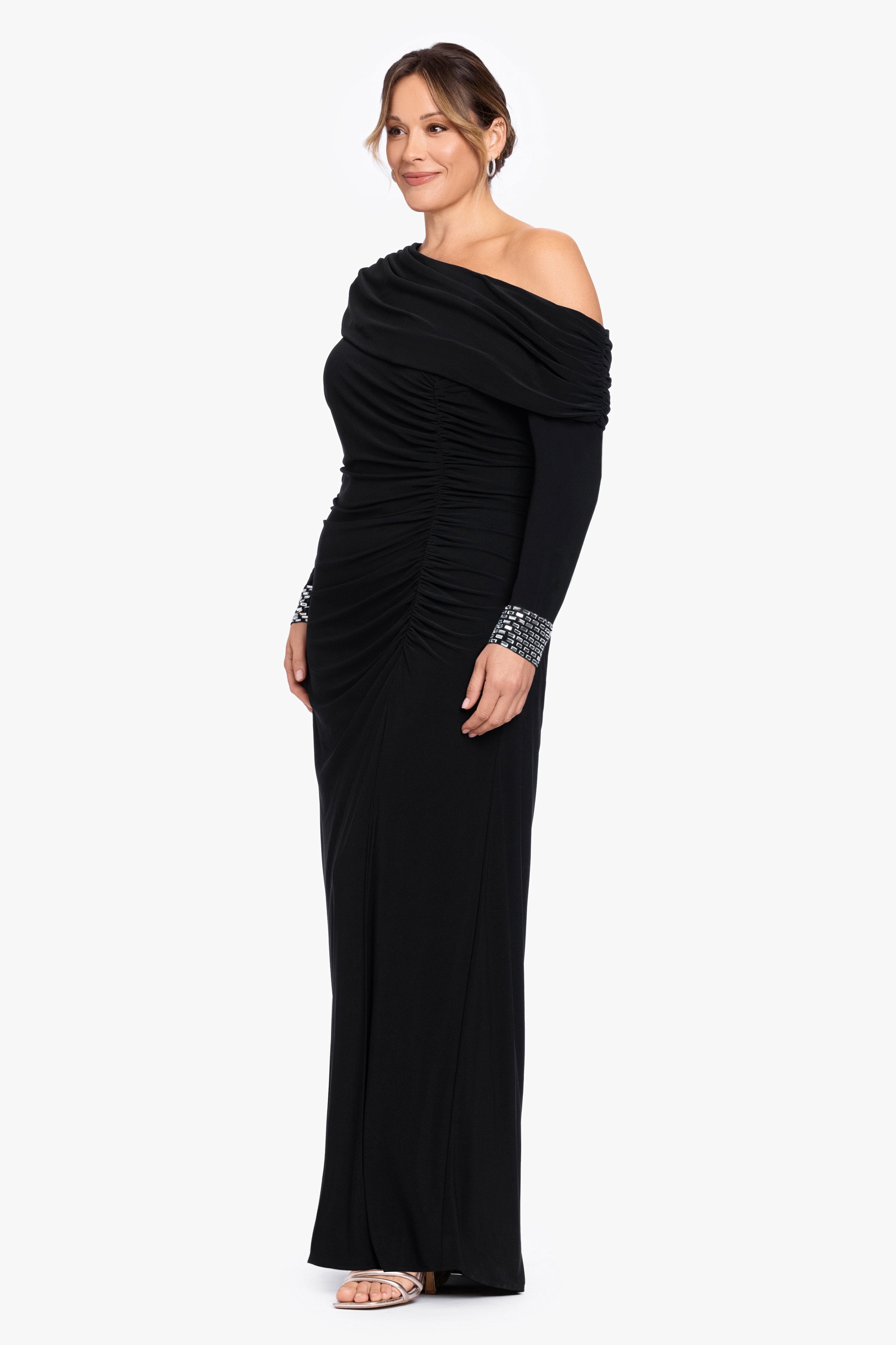 Plus "Crystal" Jersey Knit Beaded Cuff Sleeve Dress