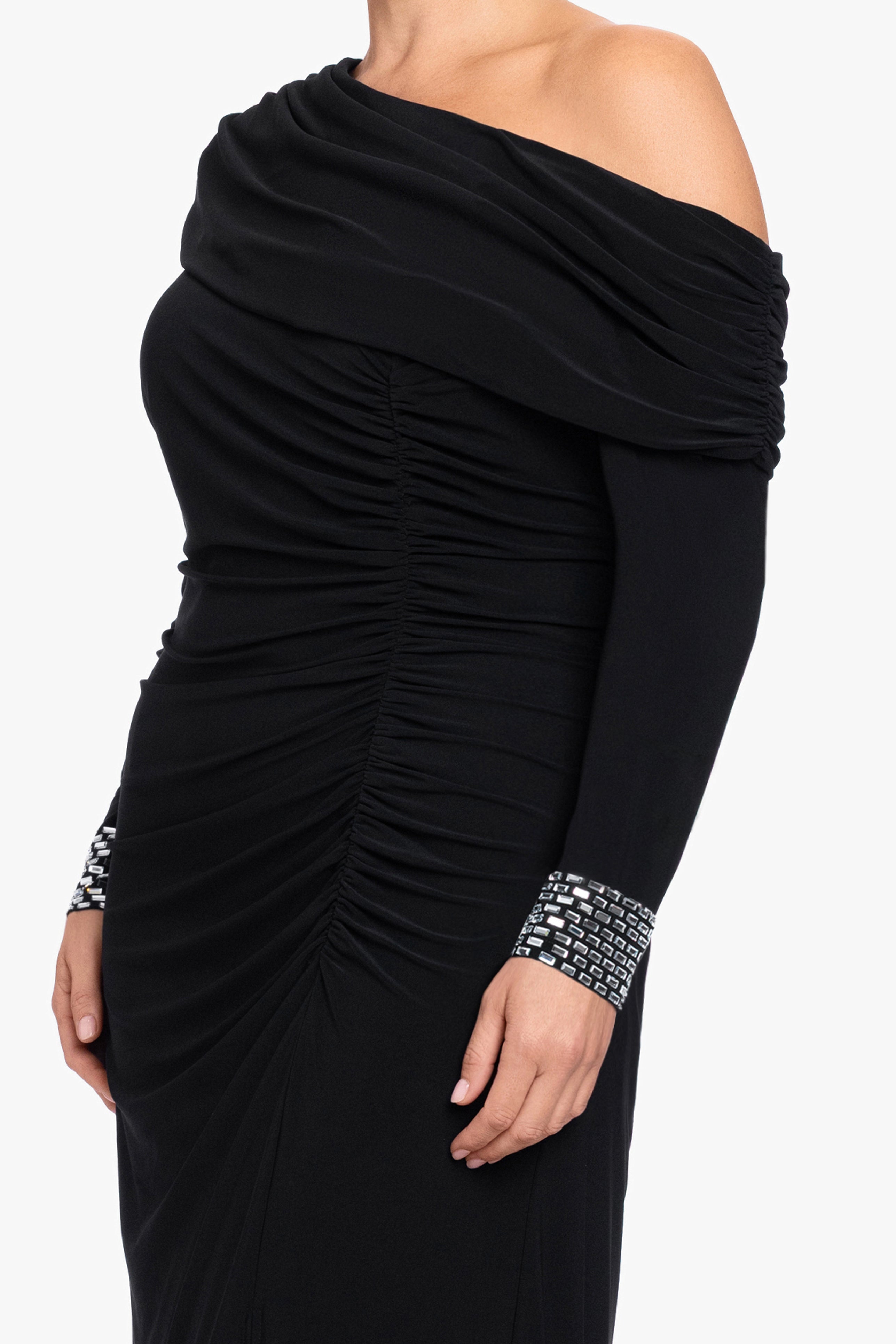 Plus "Crystal" Jersey Knit Beaded Cuff Sleeve Dress