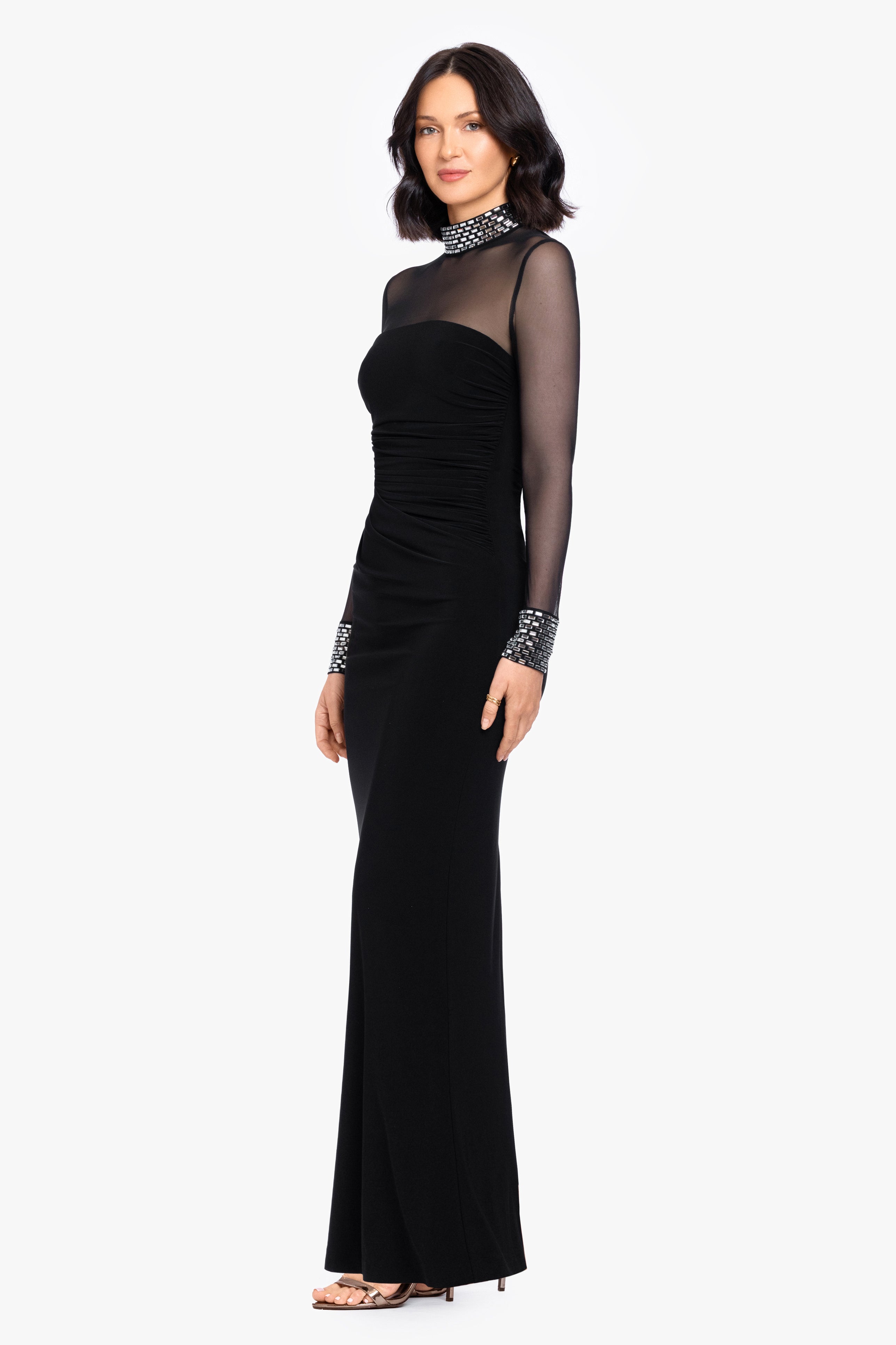 "Posie" Jersey Knit & Mesh Beaded Top Dress