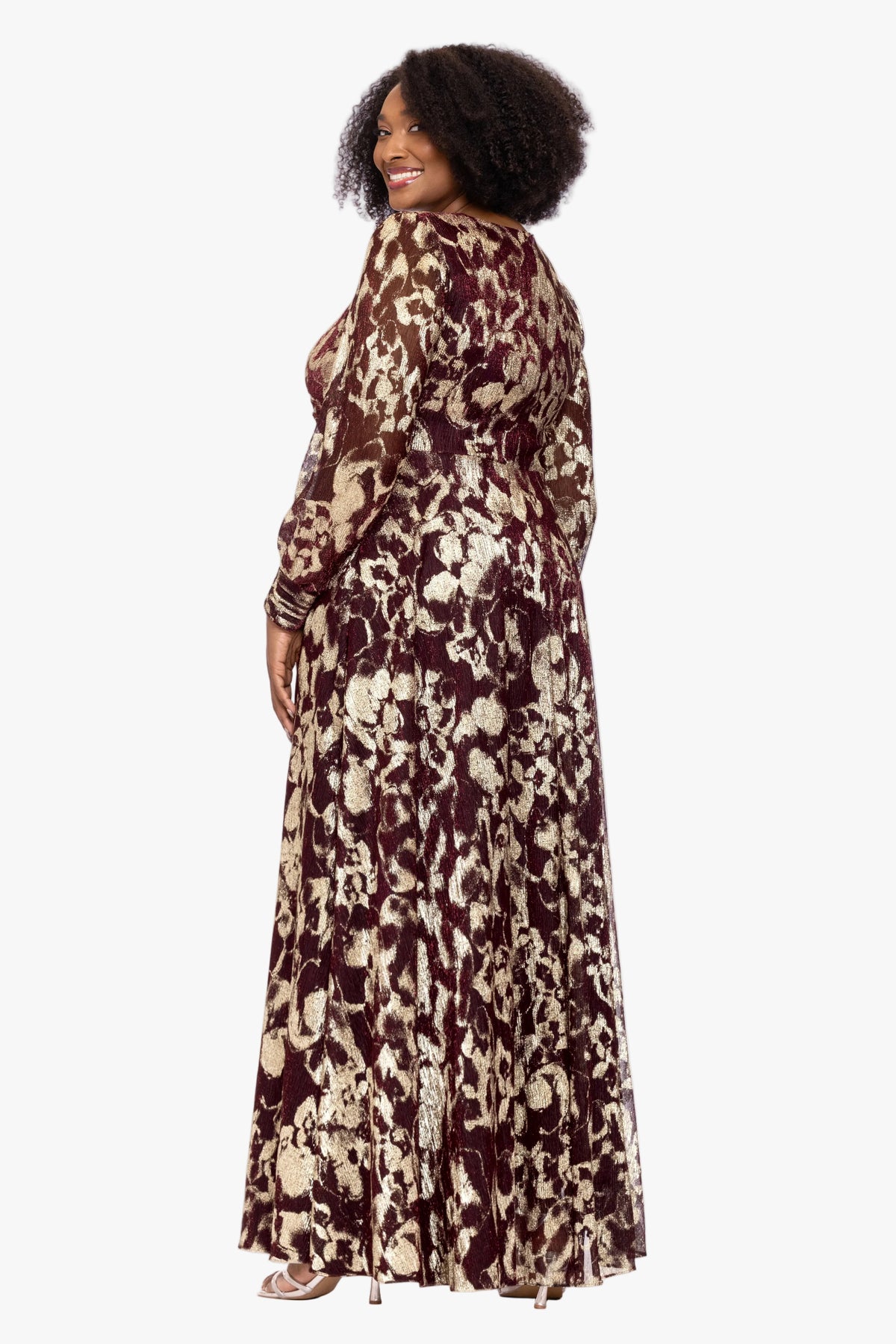 Plus "Meadow" Metallic Long Sleeve V-Neck Dress