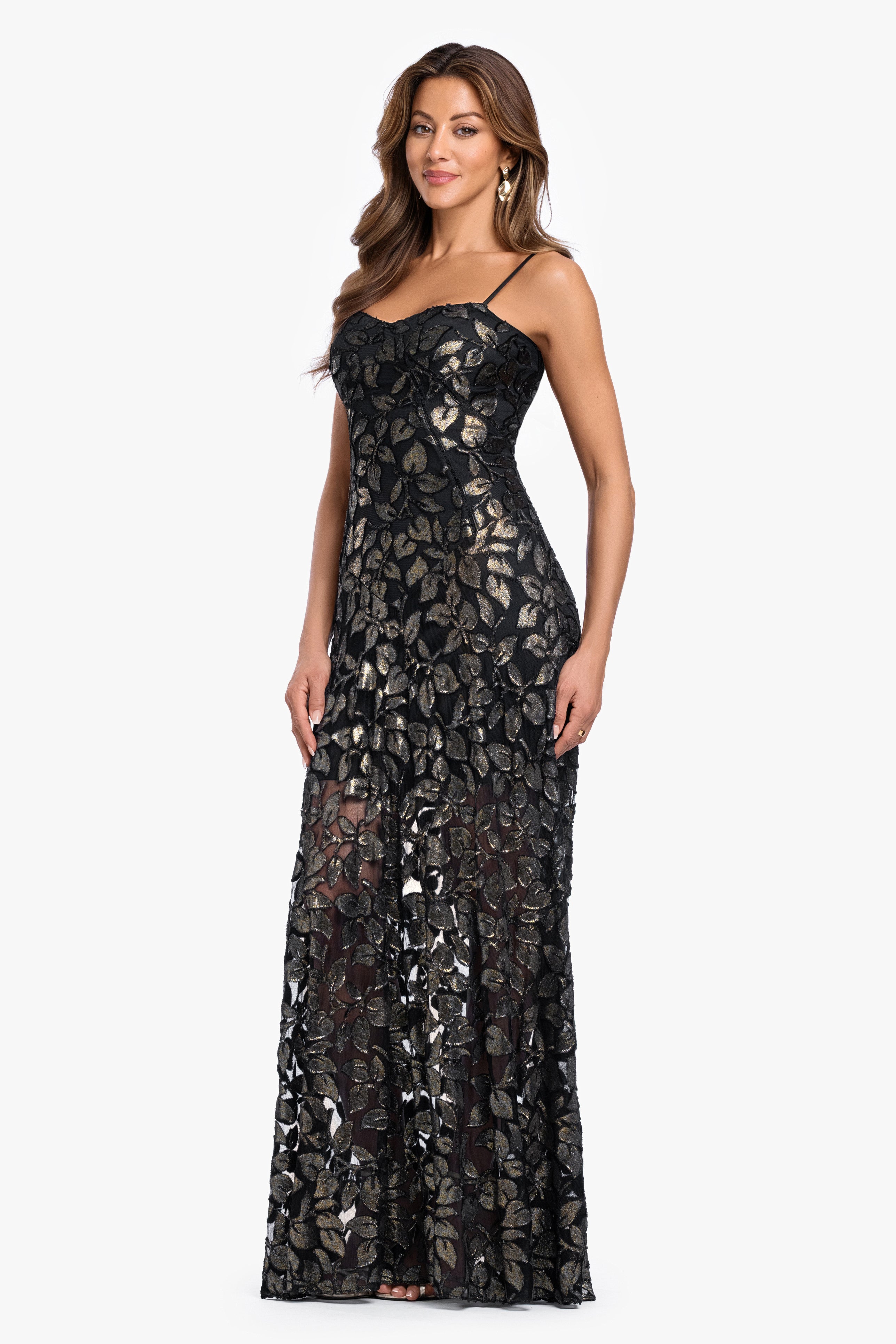"Odette" Flower Burnout Foil Dress