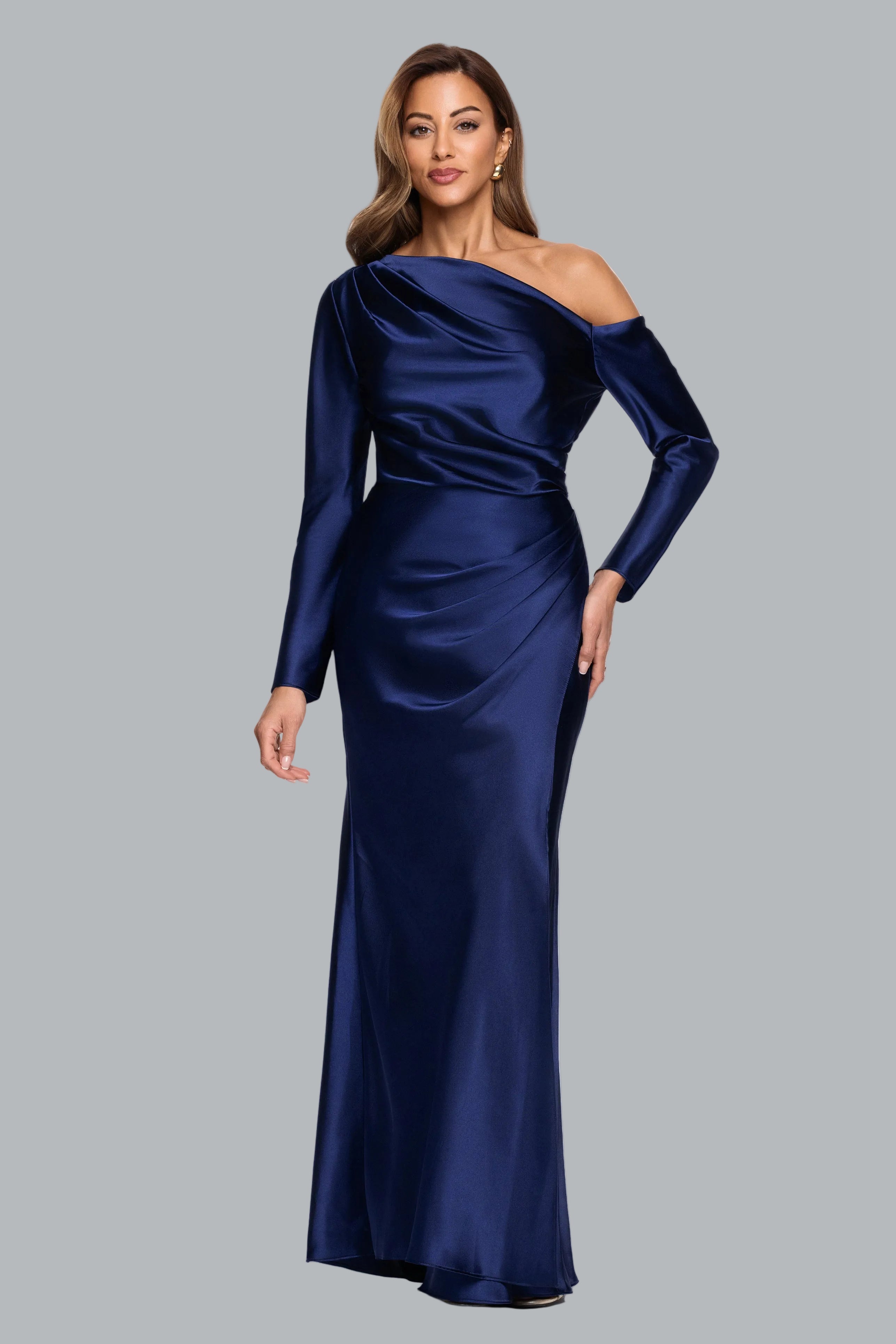 "Hayden" Satin Off The Shoulder Long Sleeve Dress