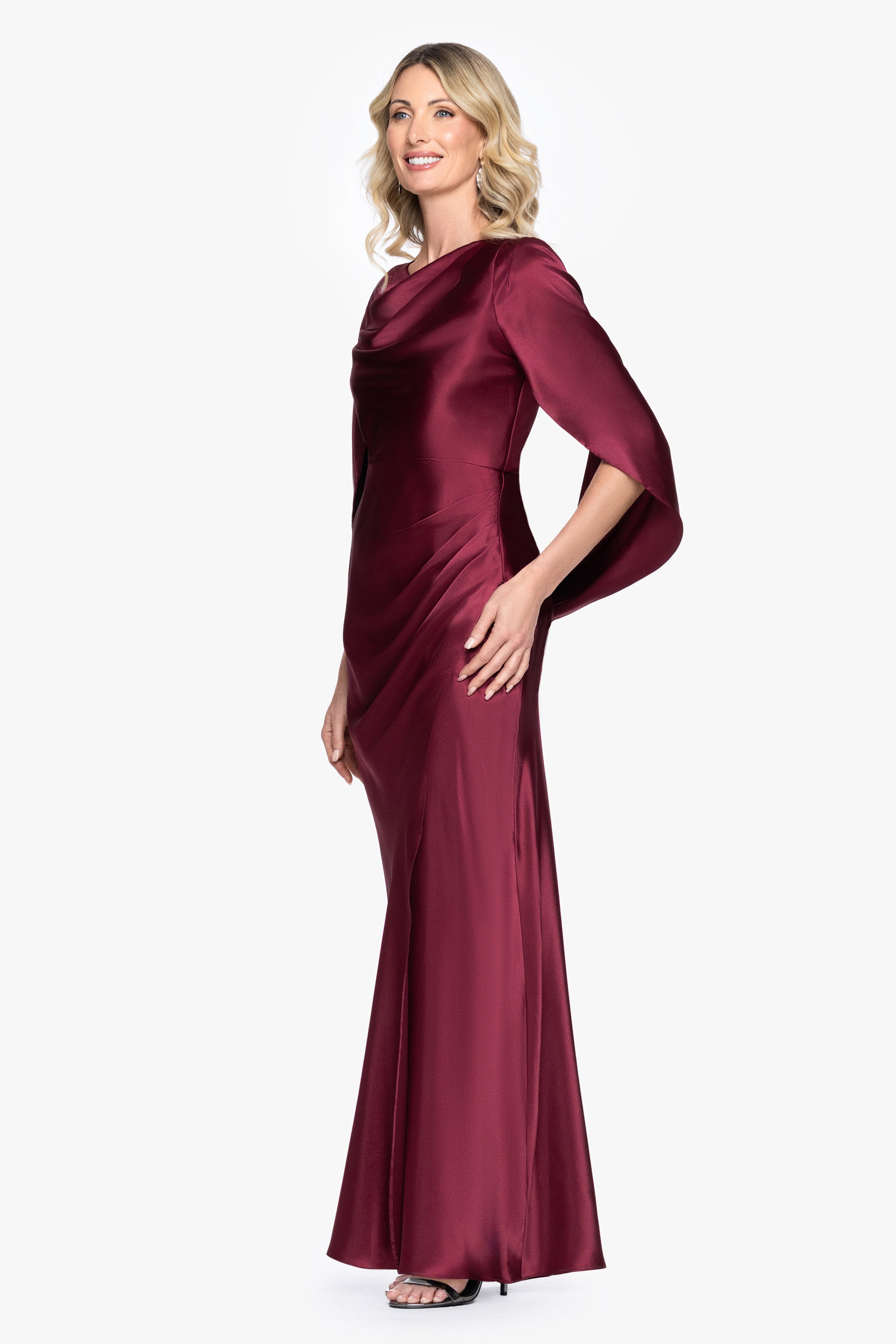 "Cece" Satin Droop Back Floor Length Dress