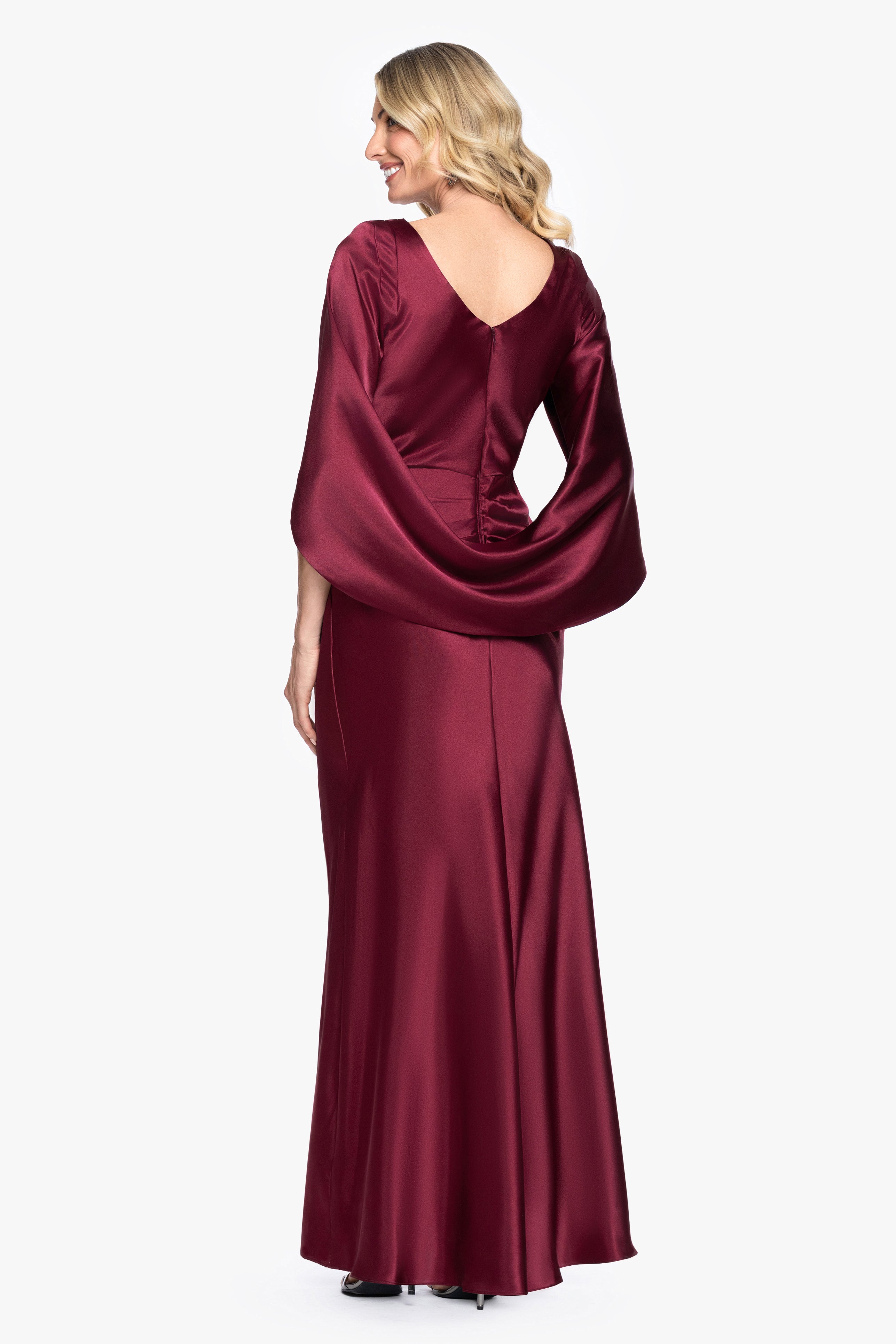"Cece" Satin Droop Back Floor Length Dress