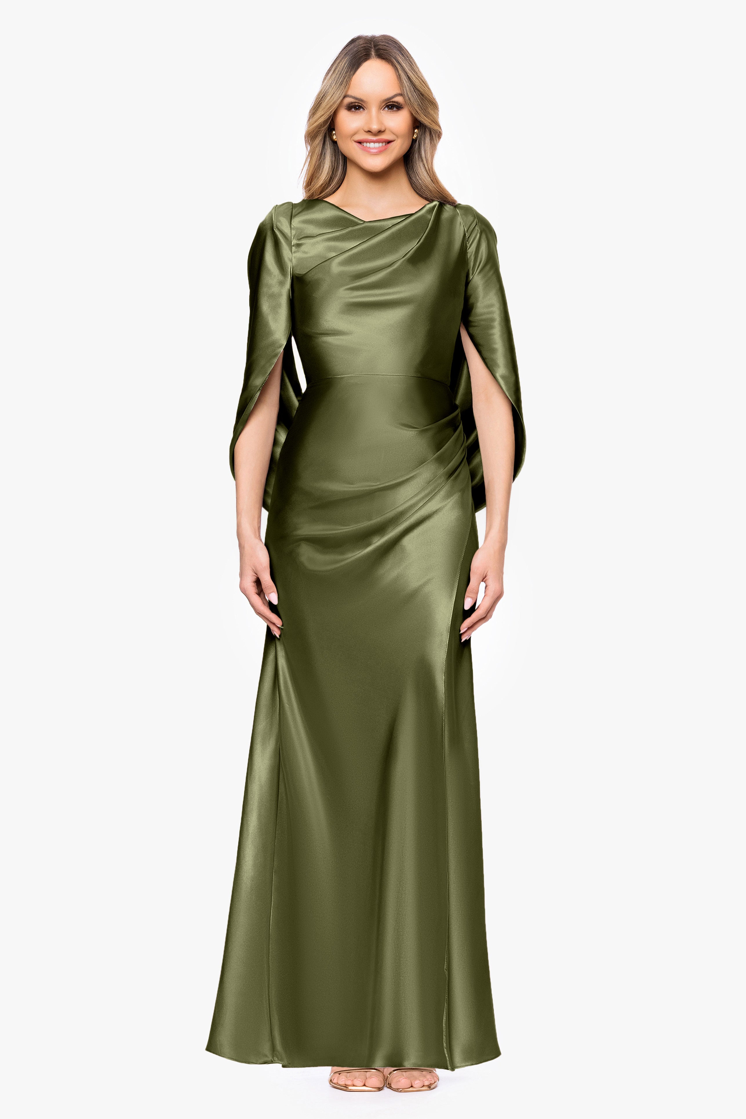 "Cece" Satin Droop Back Floor Length Dress