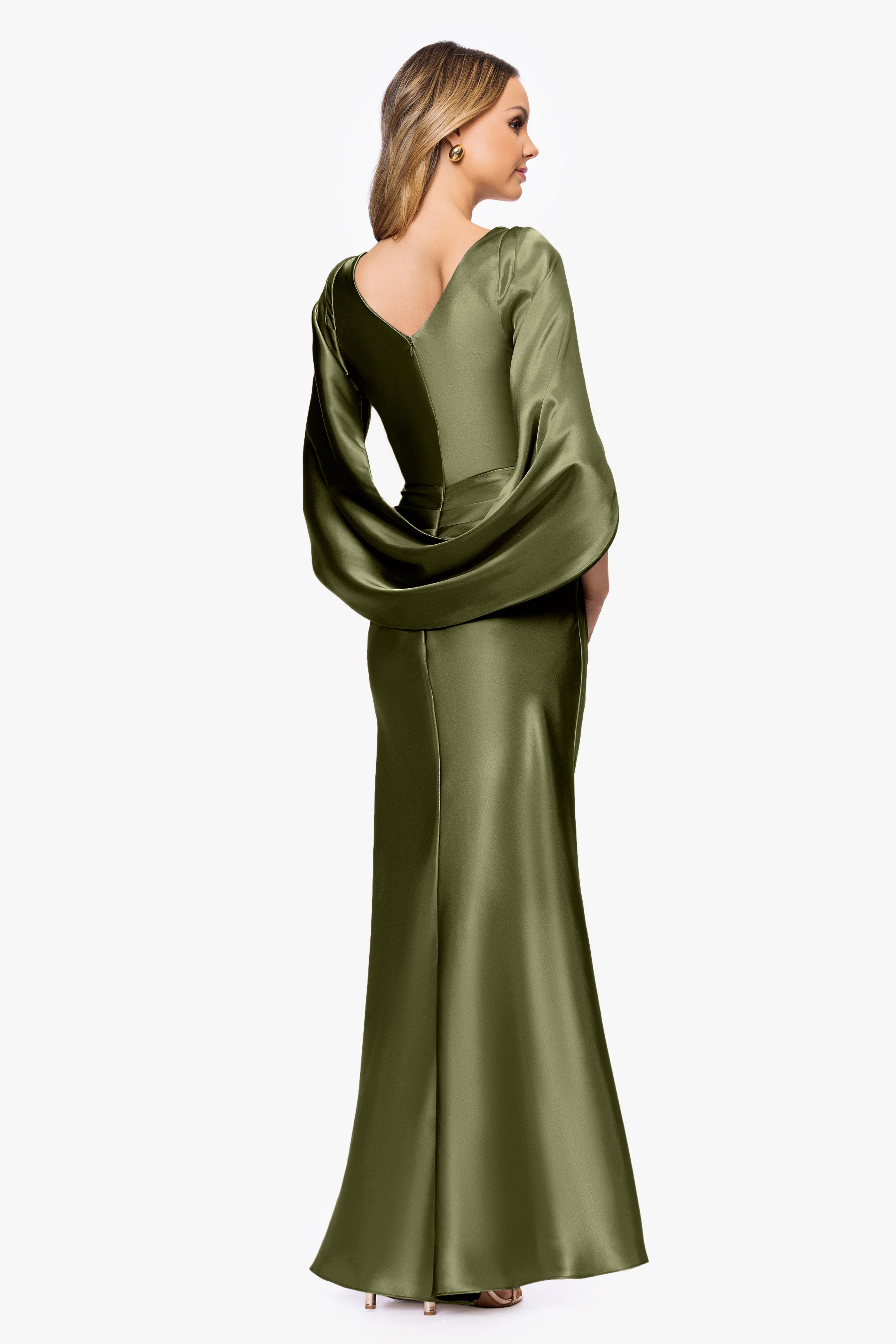 "Cece" Satin Droop Back Floor Length Dress