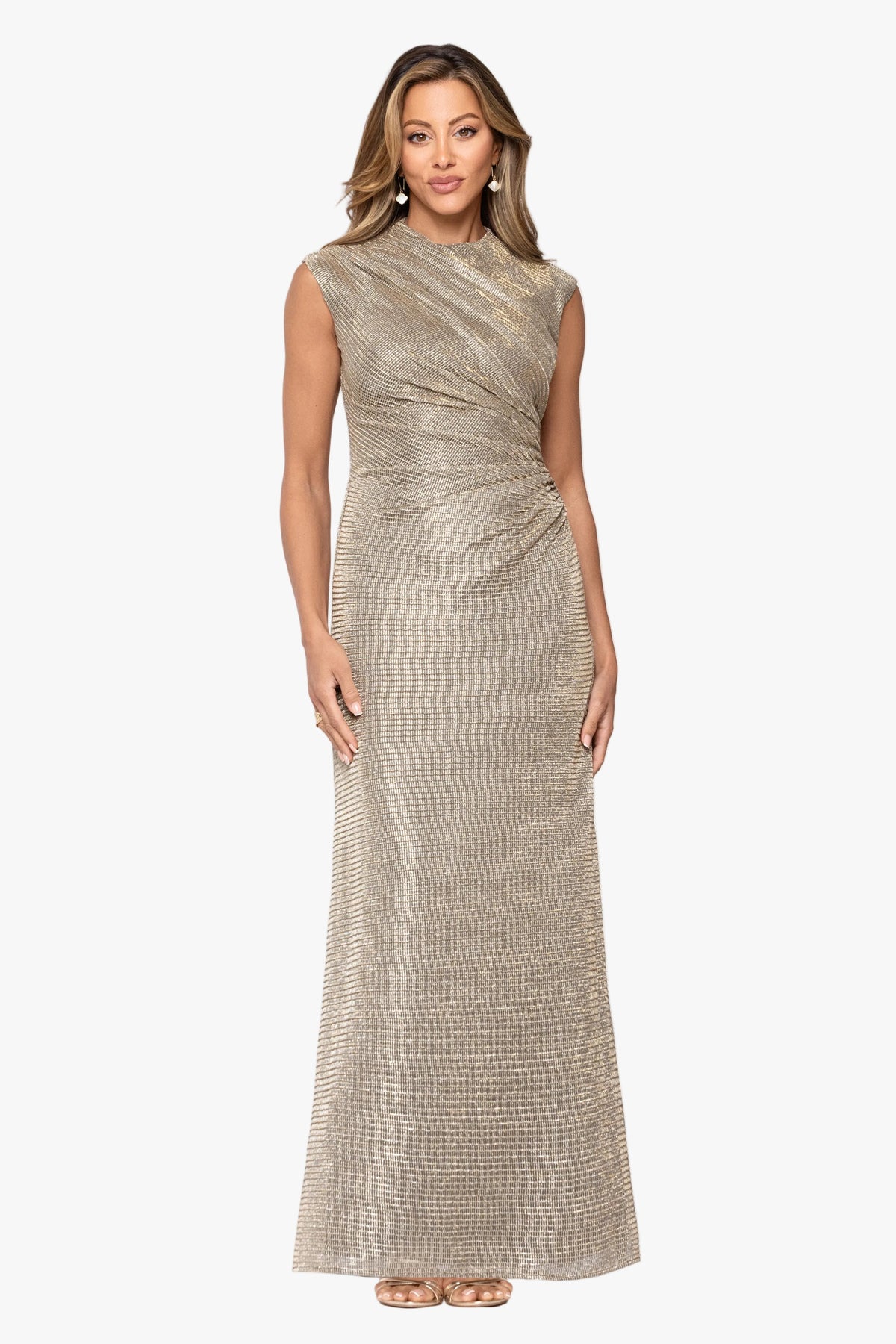 "Simone" Metallic Side Ruched Dress