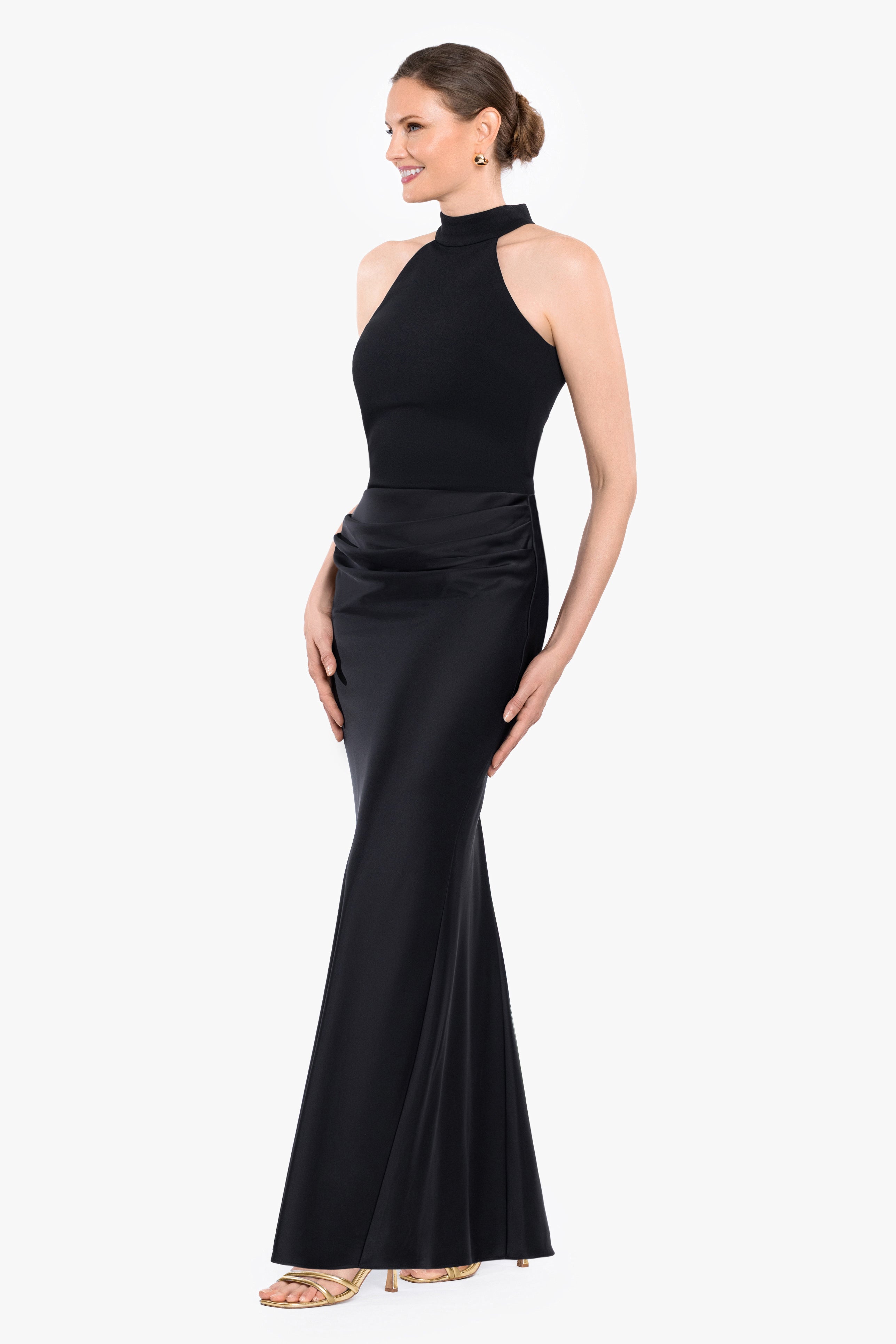 "Jamie" Double Satin Mock Neck Dress