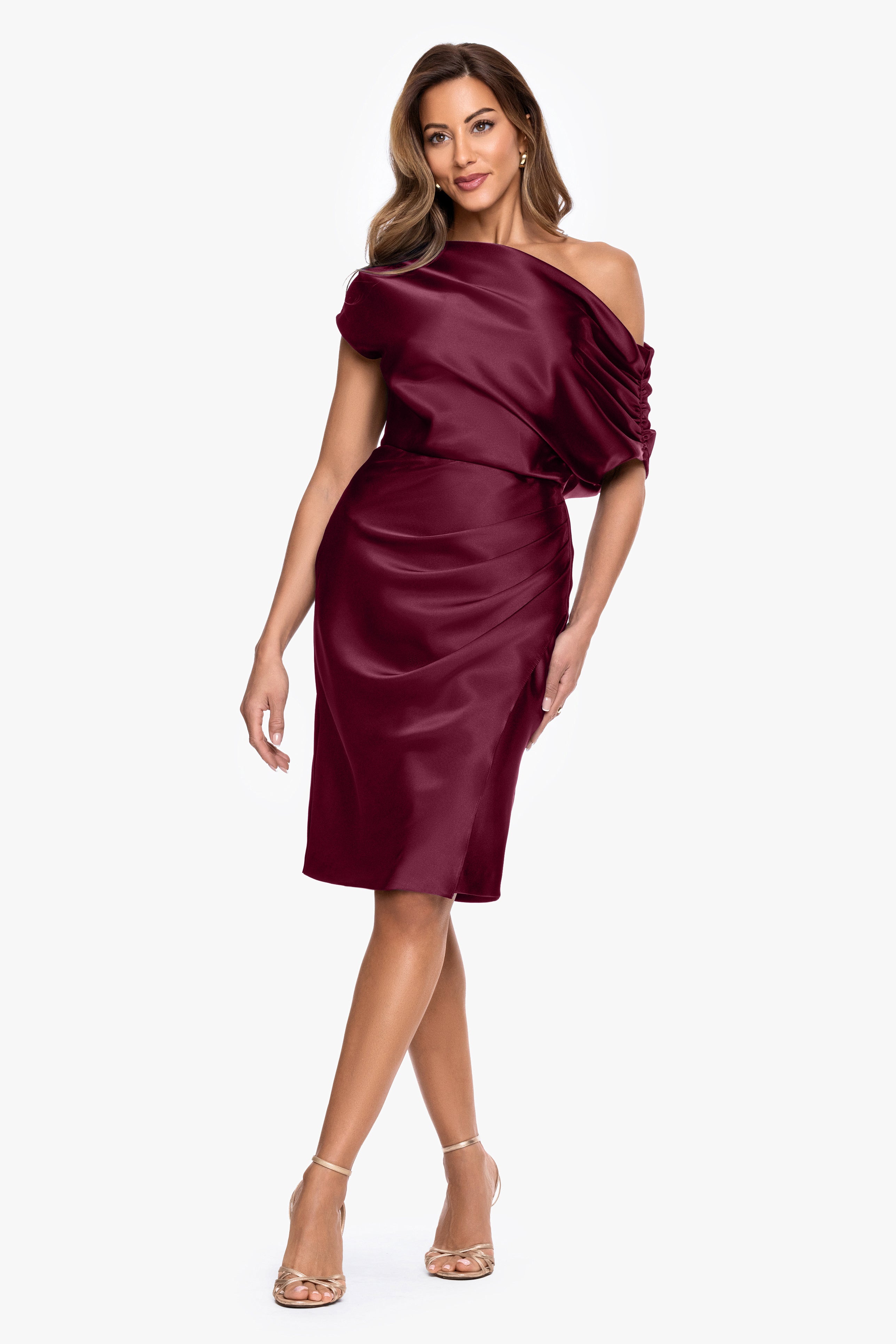 "Macy" Satin Off The Shoulder Ruched Short Dress