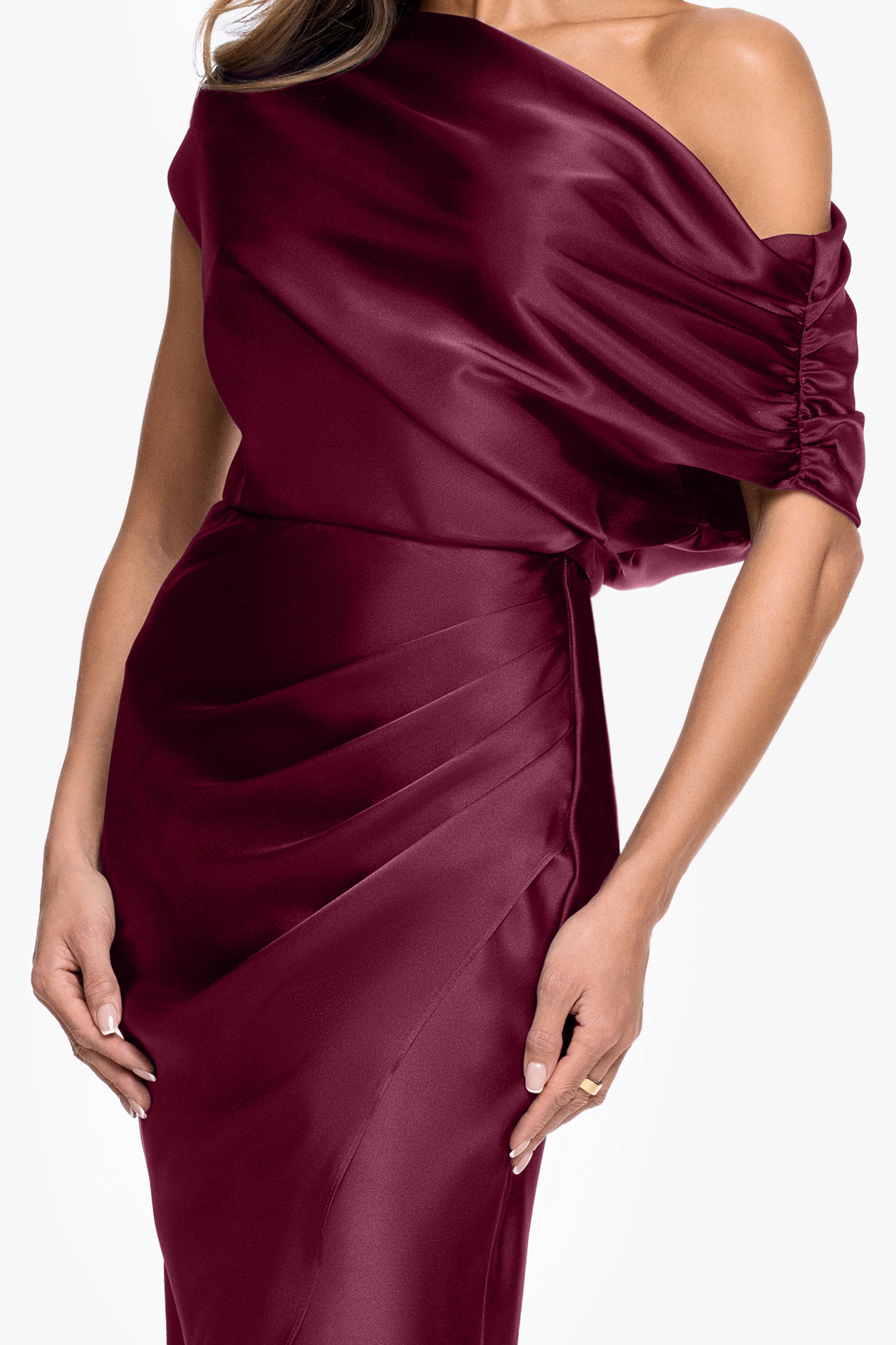 "Macy" Satin Off The Shoulder Ruched Short Dress