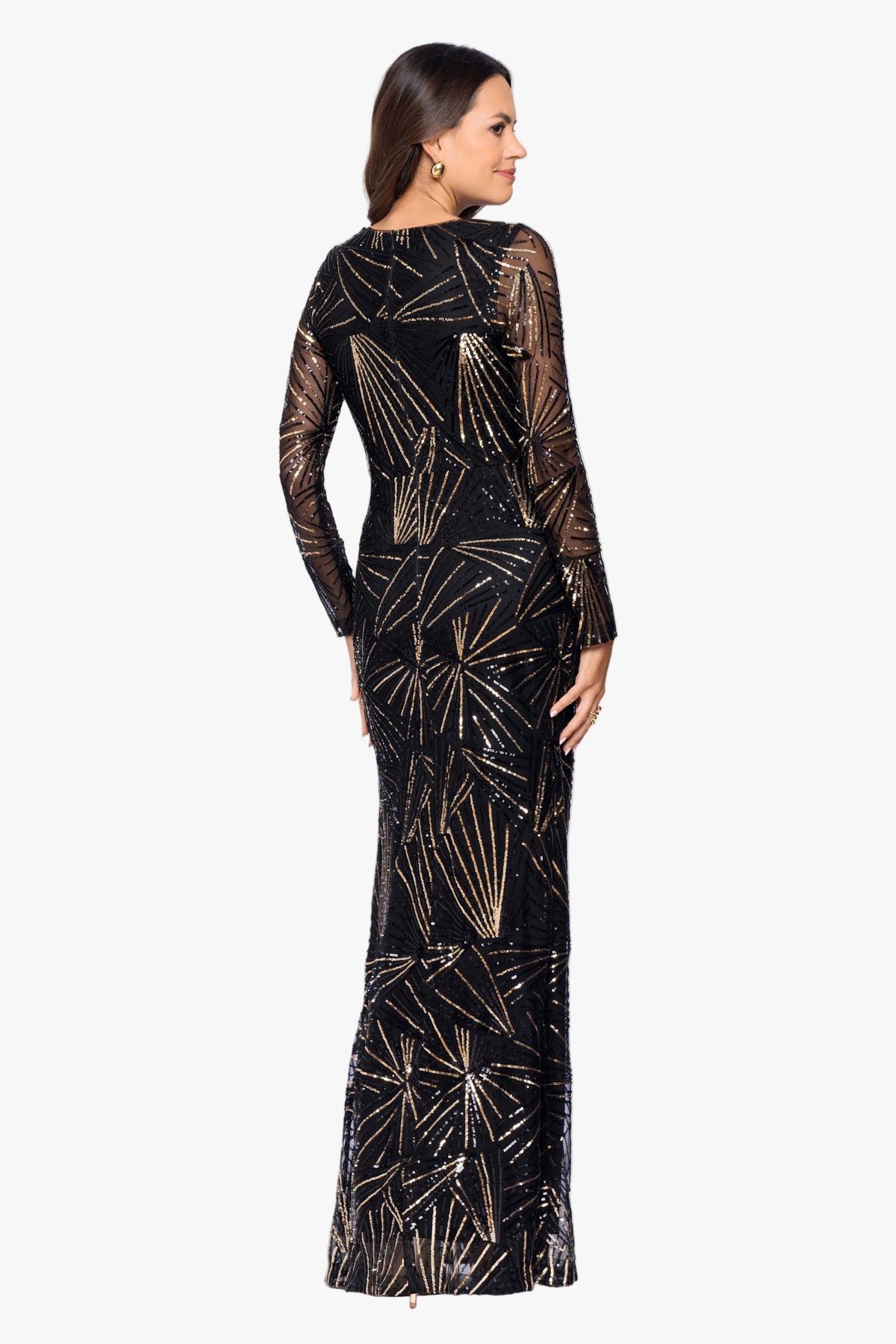 "Denise" Stretch Geo Sequin Pattern Long Sleeve Dress