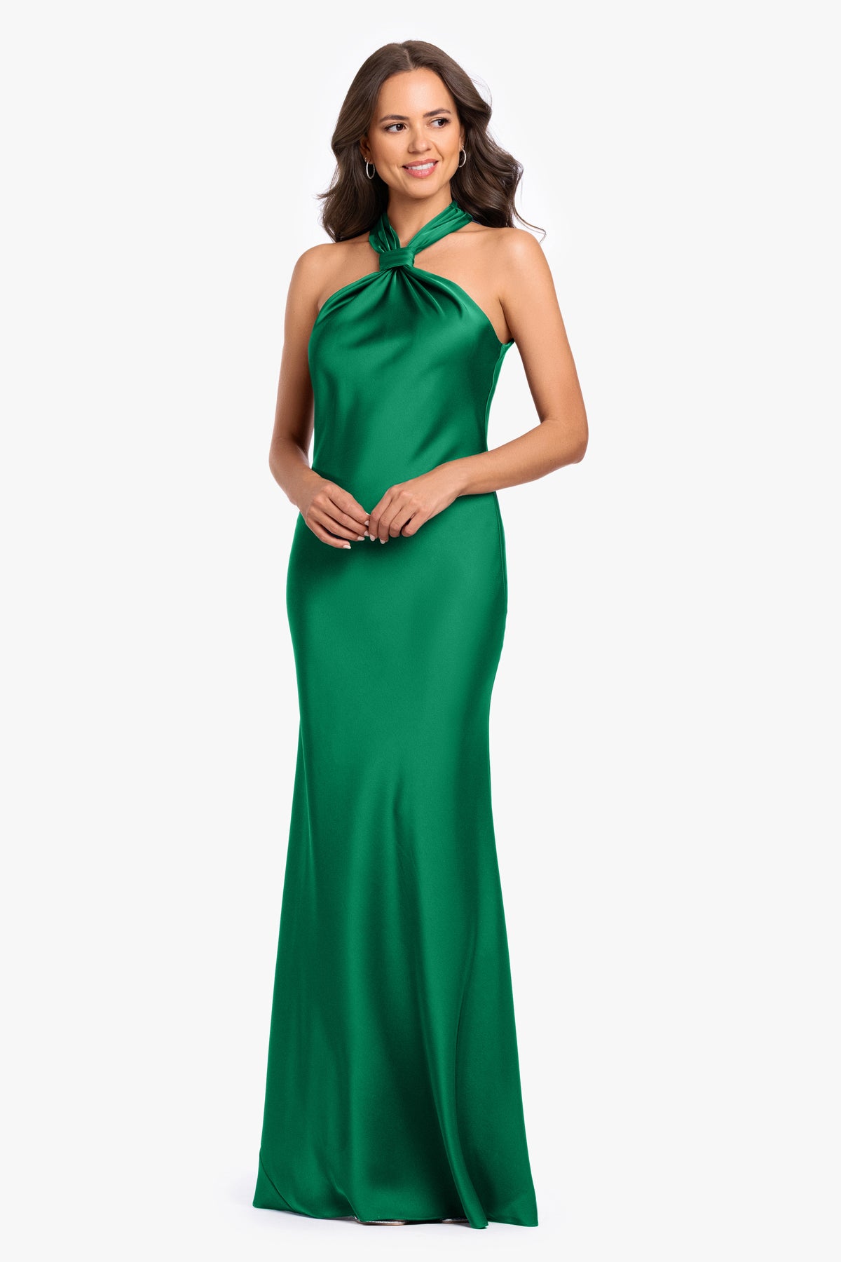 "Diane" Satin Knot Neck & Closed Back Dress