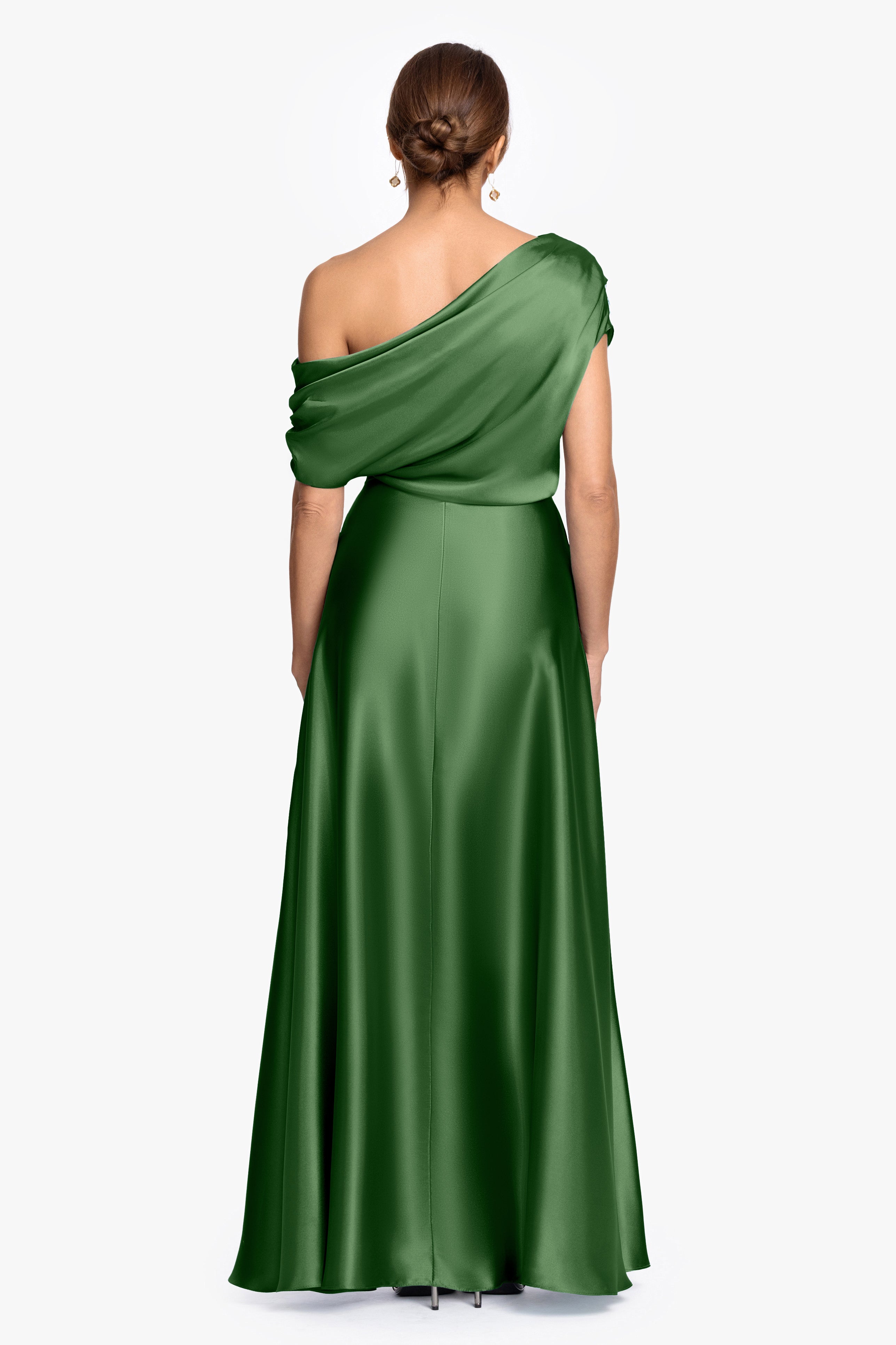 "Soley" Satin Off The Shoulder Ruched Gown