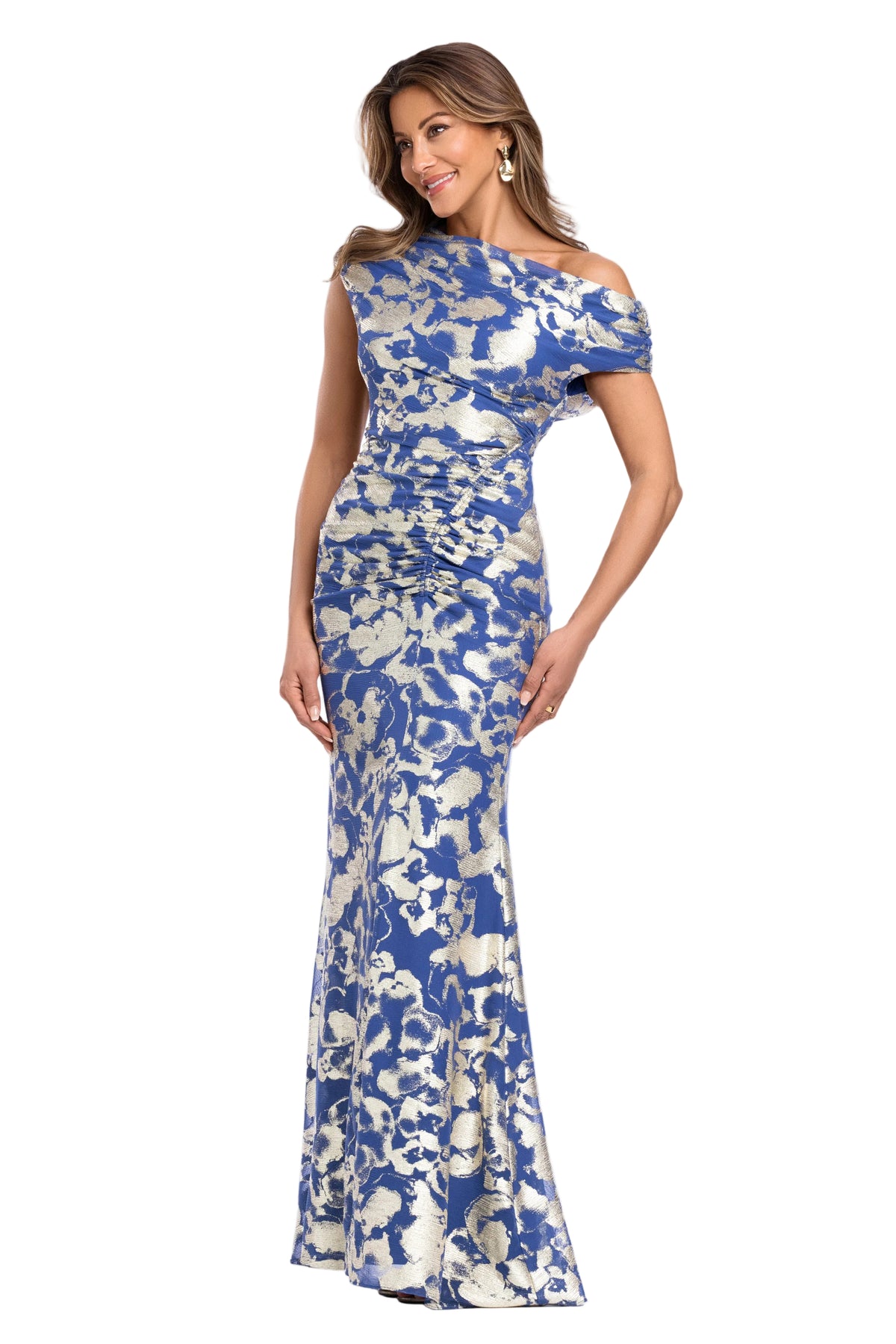 "Lauren" Foil Mesh Off The Shoulder Ruched Dress