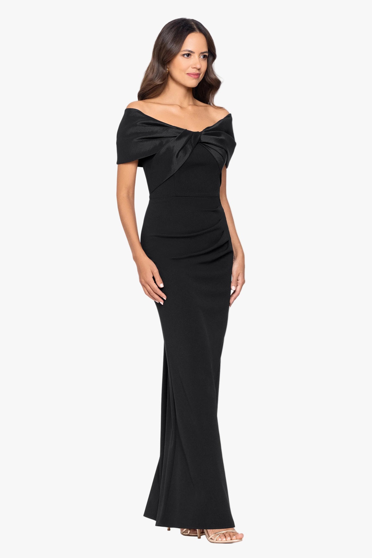 "Miranda" Scuba Crepe & Taffeta Off Shoulder Dress