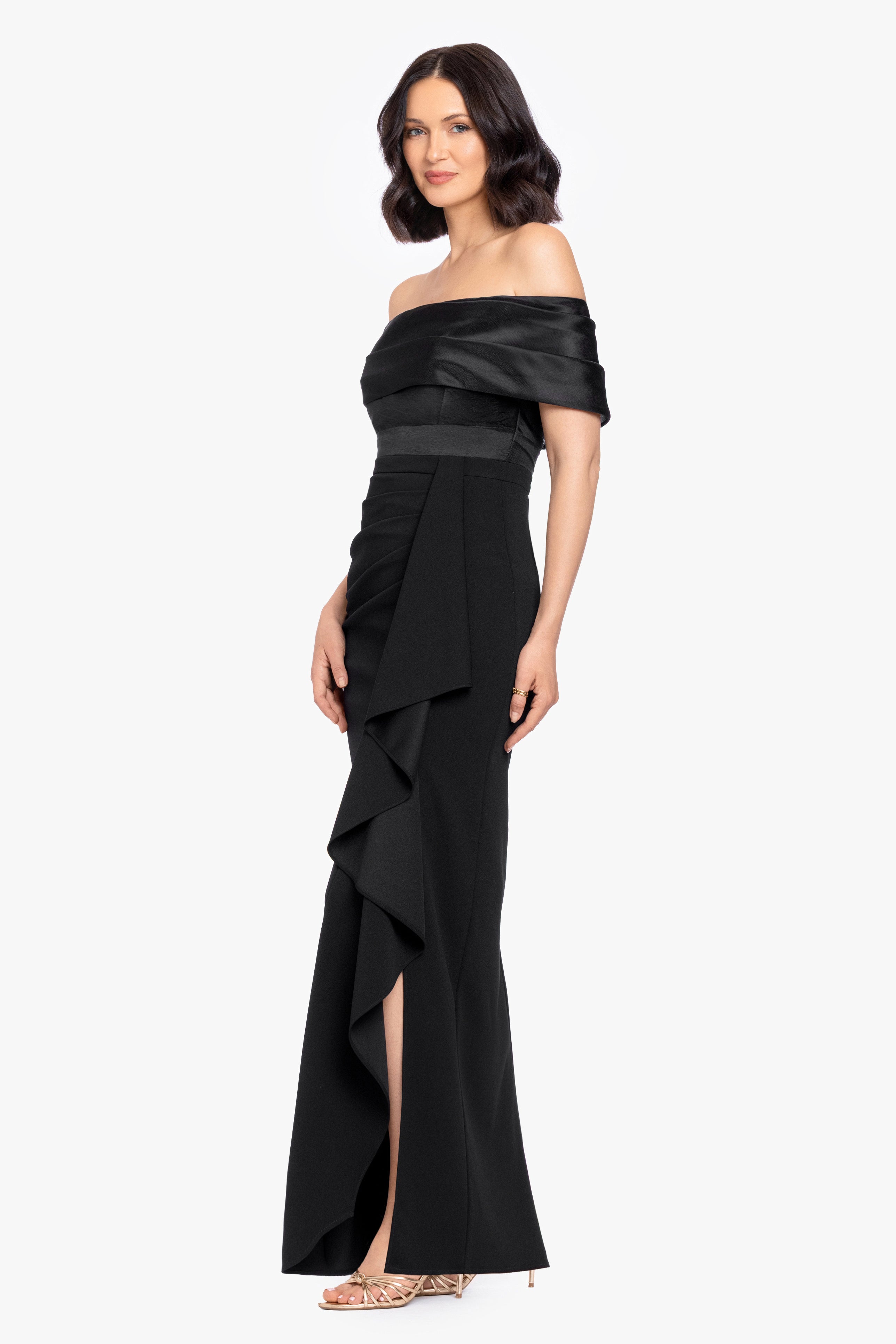 "Hannah" Scuba Crepe & Organza Top Strapless Dress