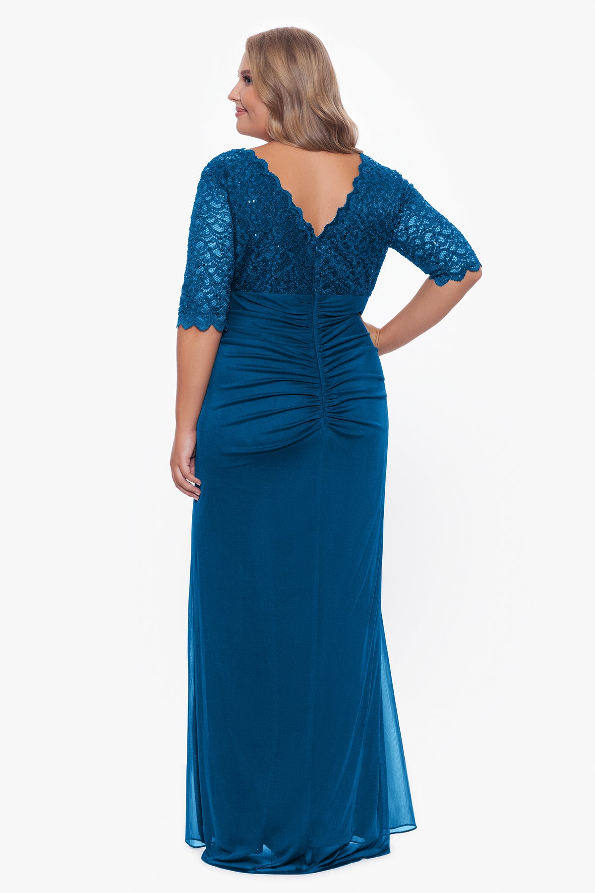 Plus "Johanna" 3/4 Sleeve Sheer Matte Jersey Dress