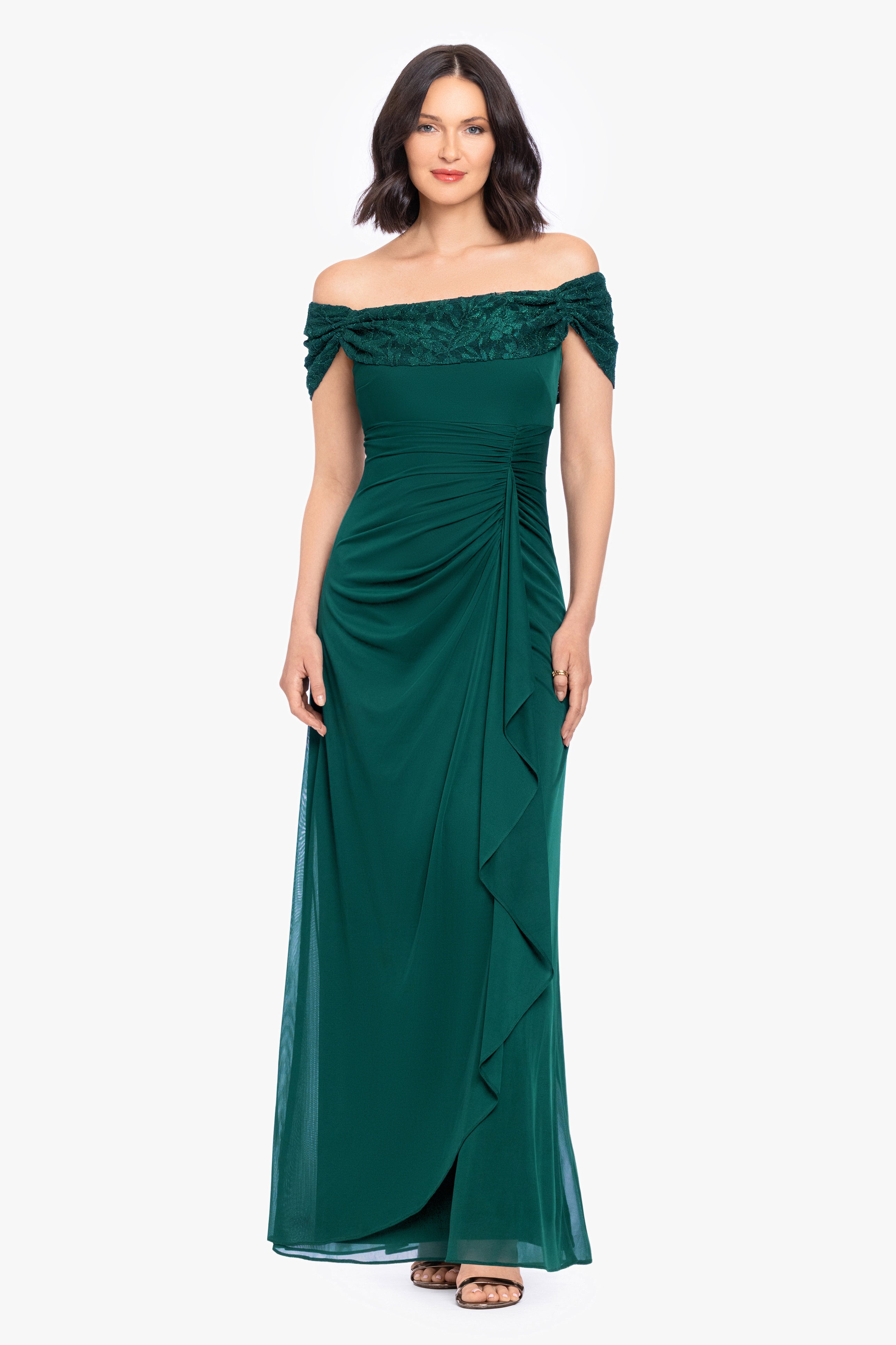 "Shailene" Sheer Matte Jersey & Glitter Lace Off The Shoulder Top Dress