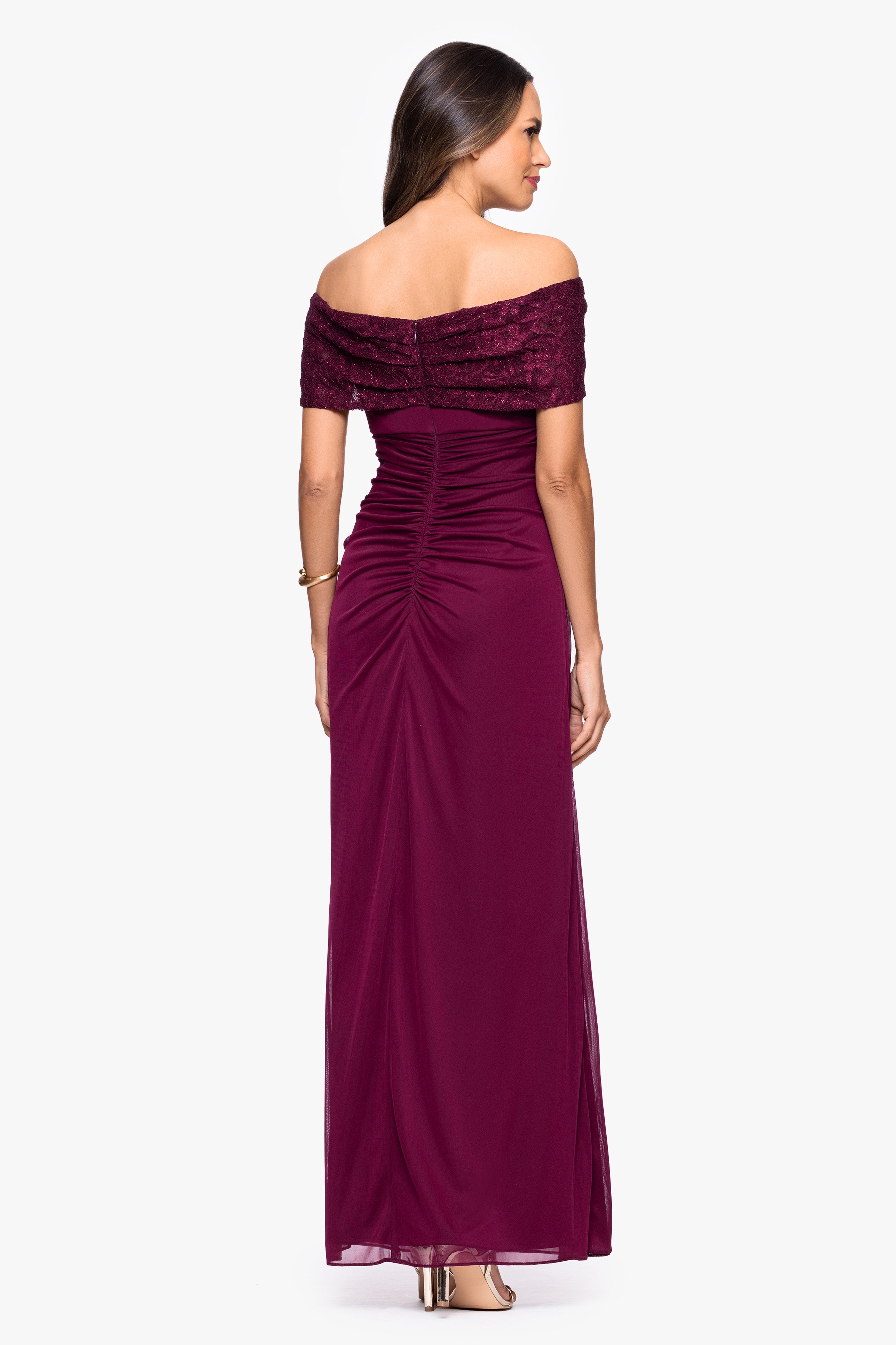 "Shailene" Sheer Matte Jersey & Glitter Lace Off The Shoulder Top Dress