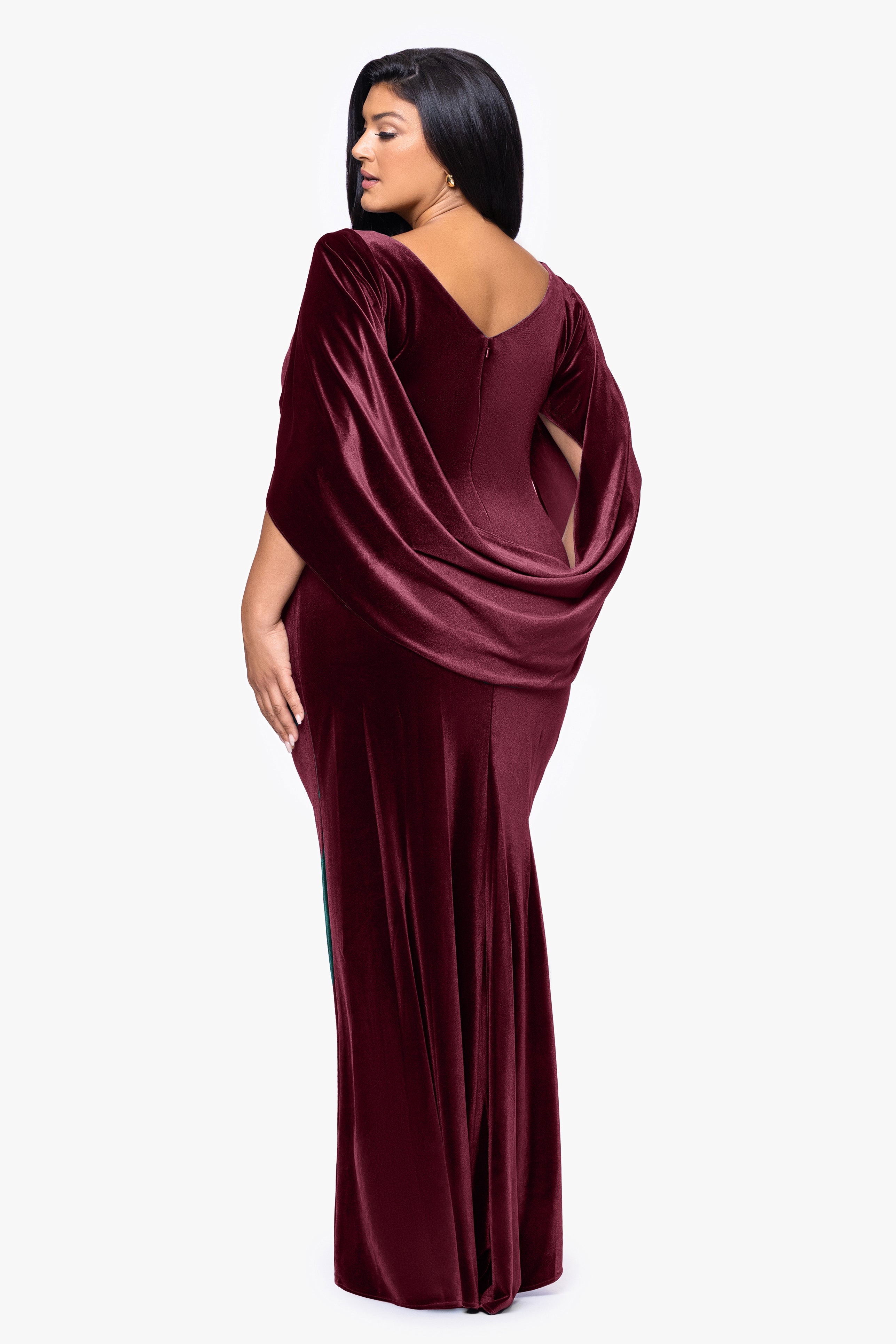Plus "Audrey" Velvet Draped Back Dress