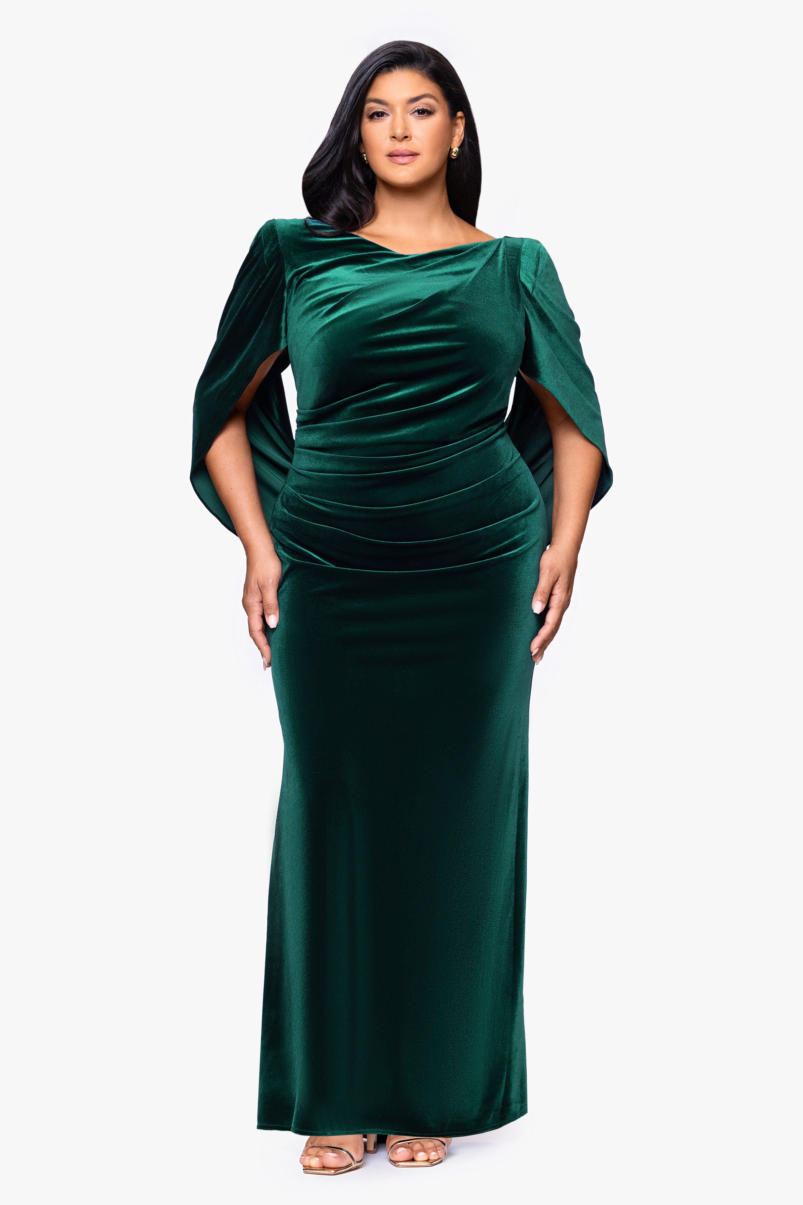 Plus "Audrey" Velvet Draped Back Dress