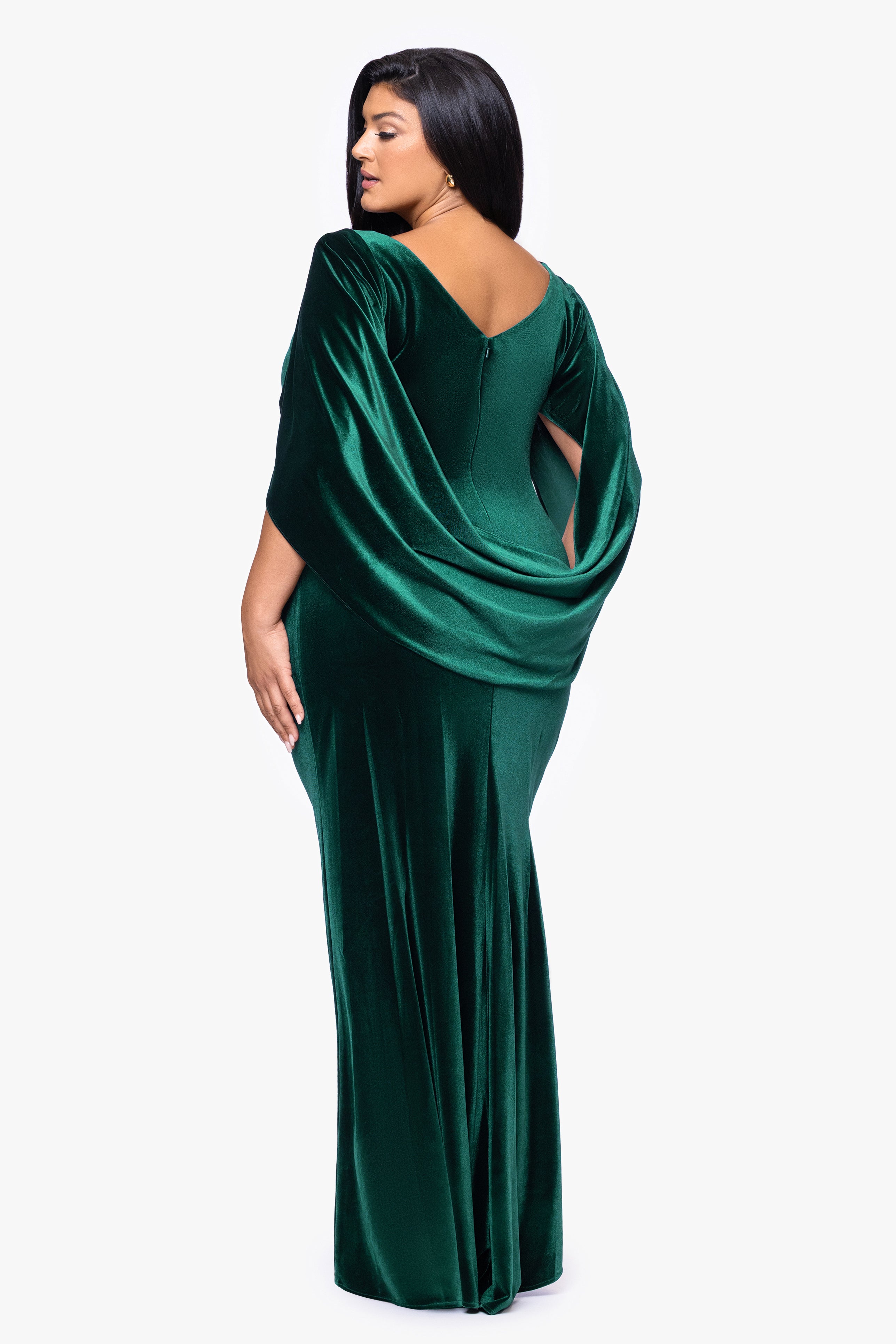 Plus "Audrey" Velvet Draped Back Dress