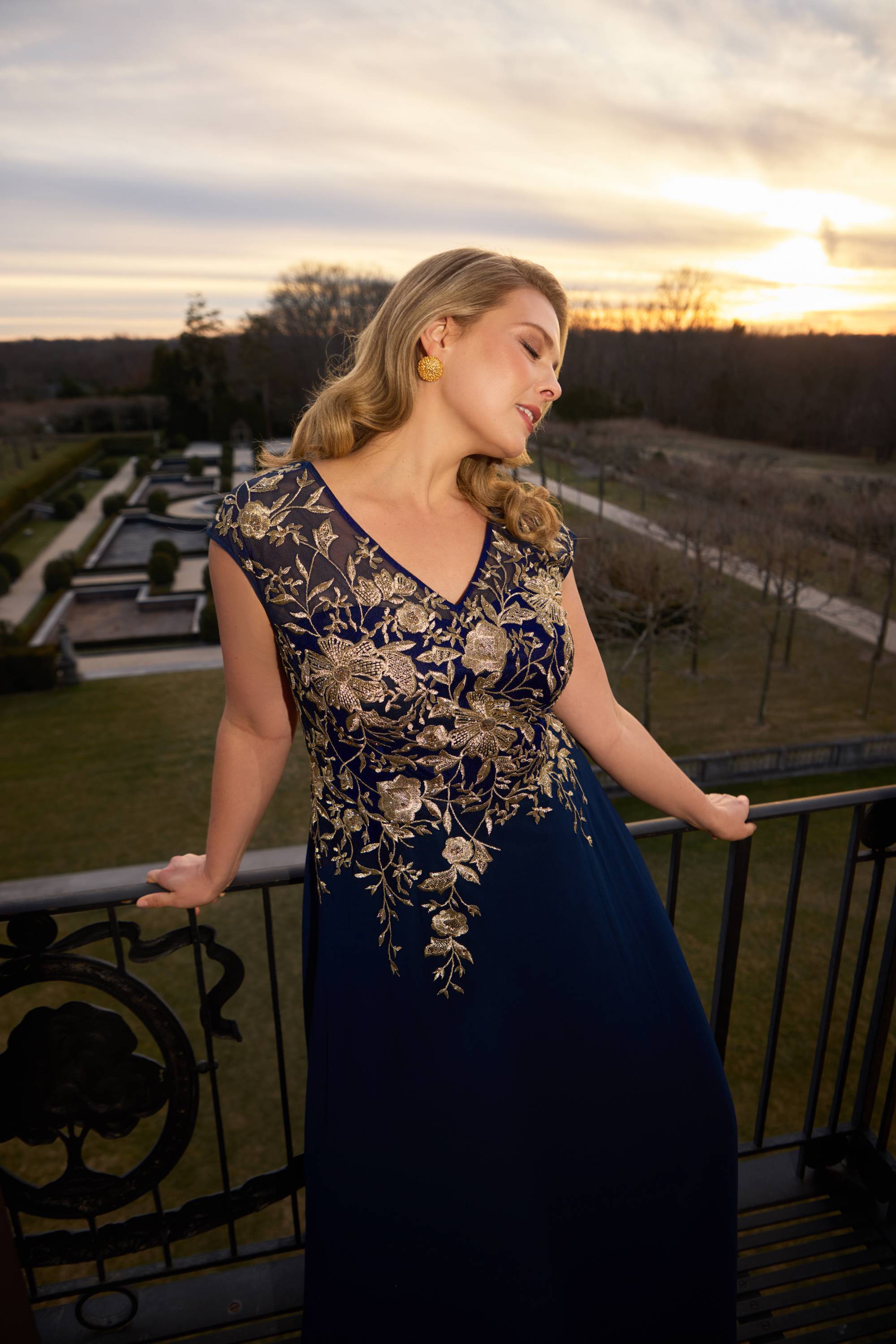 Plus "Maeve" Chiffon Embroidered Bodice Floor Length Dress