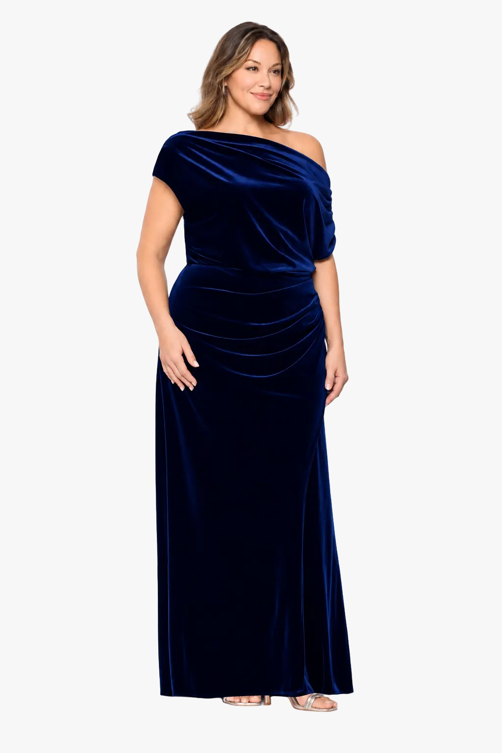 Plus "Evie" Velvet Off The Shoulder Asymmetrical Dress