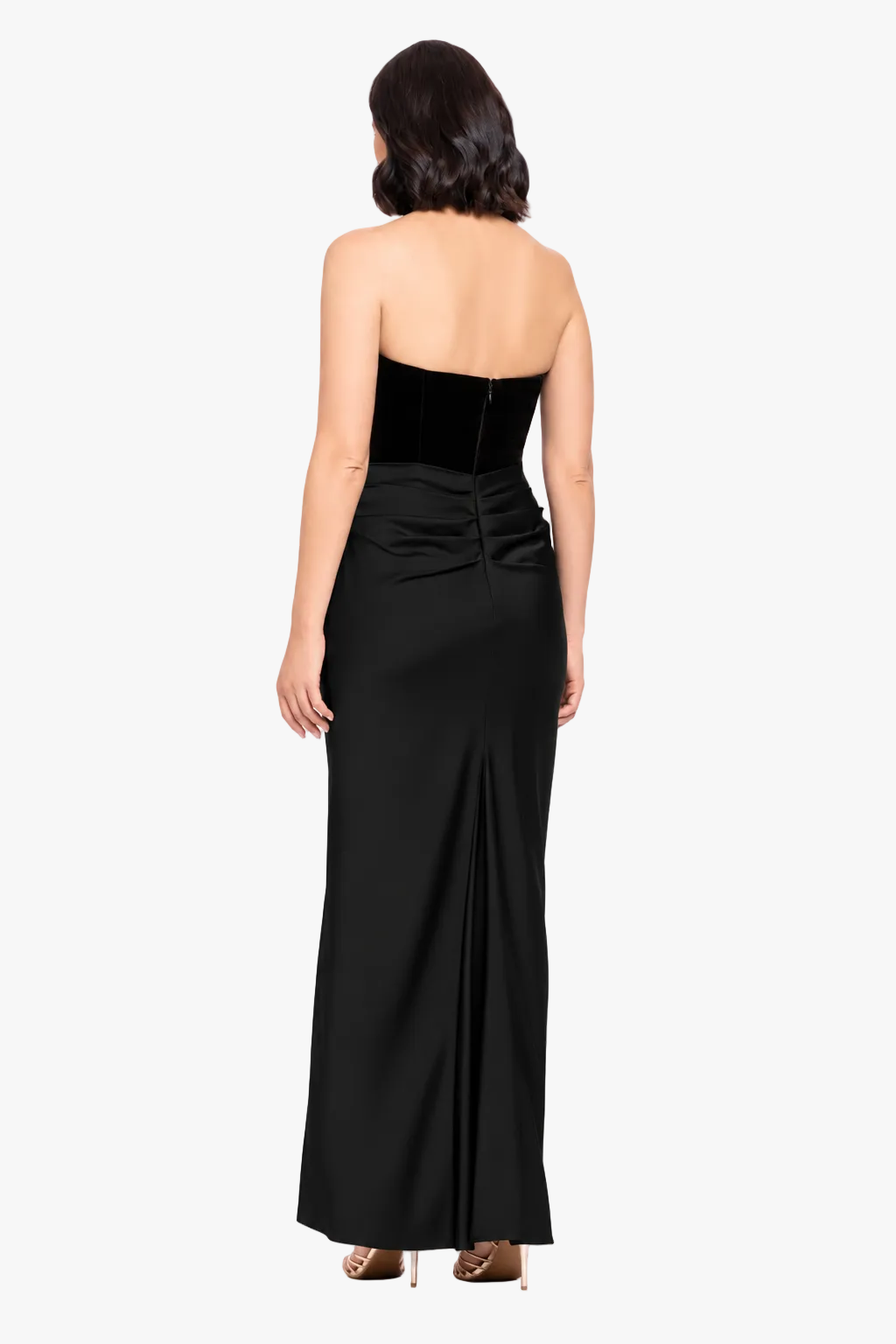 Petite "Lynn" Velvet & Satin Strapless Dress