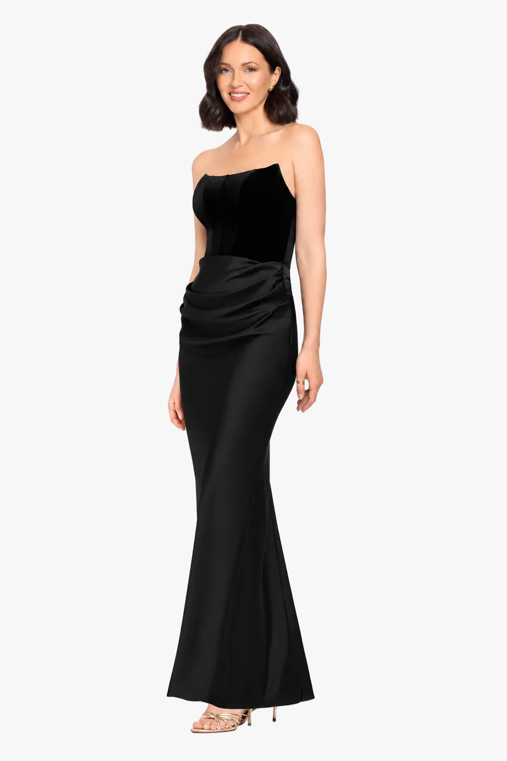Petite "Lynn" Velvet & Satin Strapless Dress