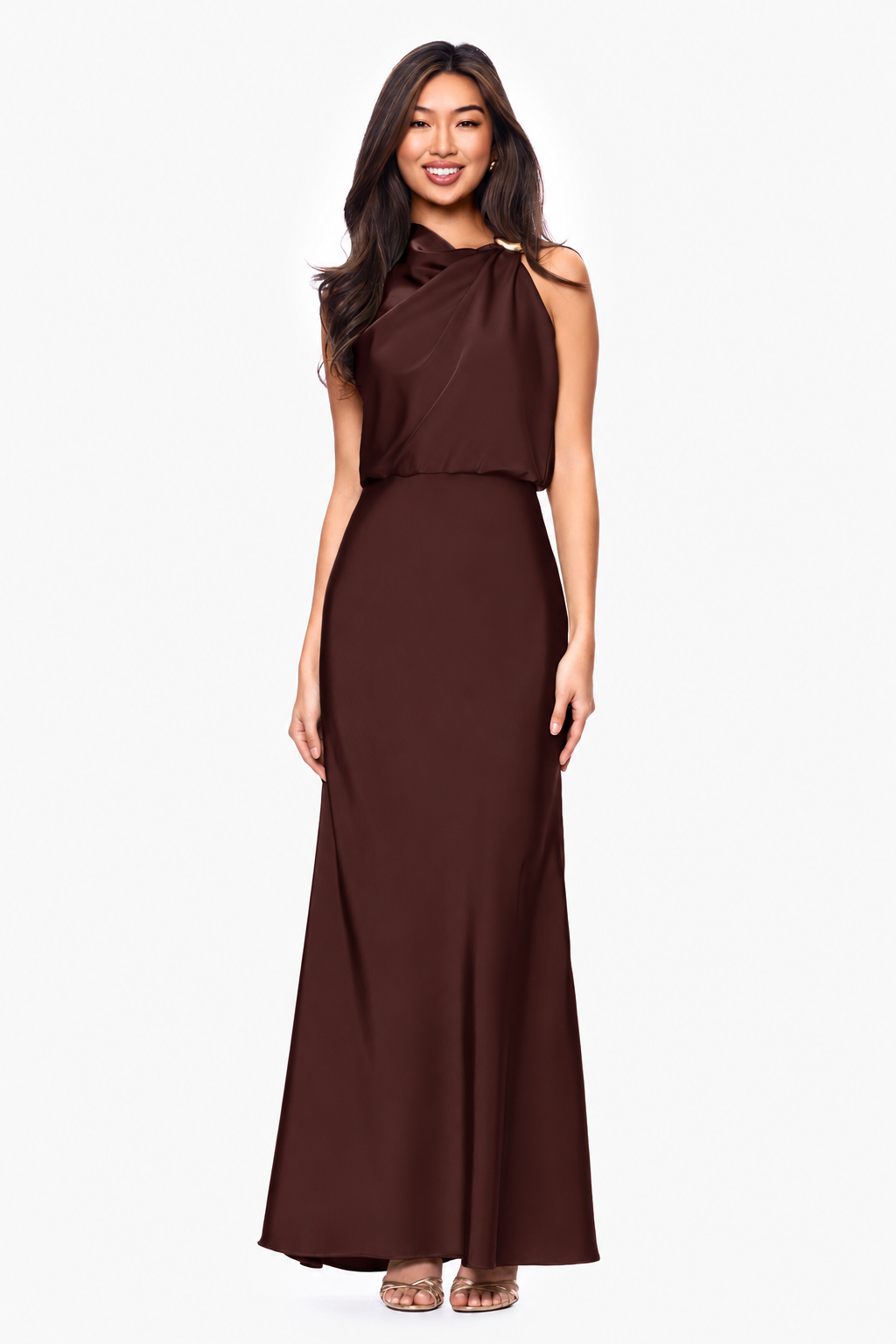 "Colette" Satin Ruched Trim Dress