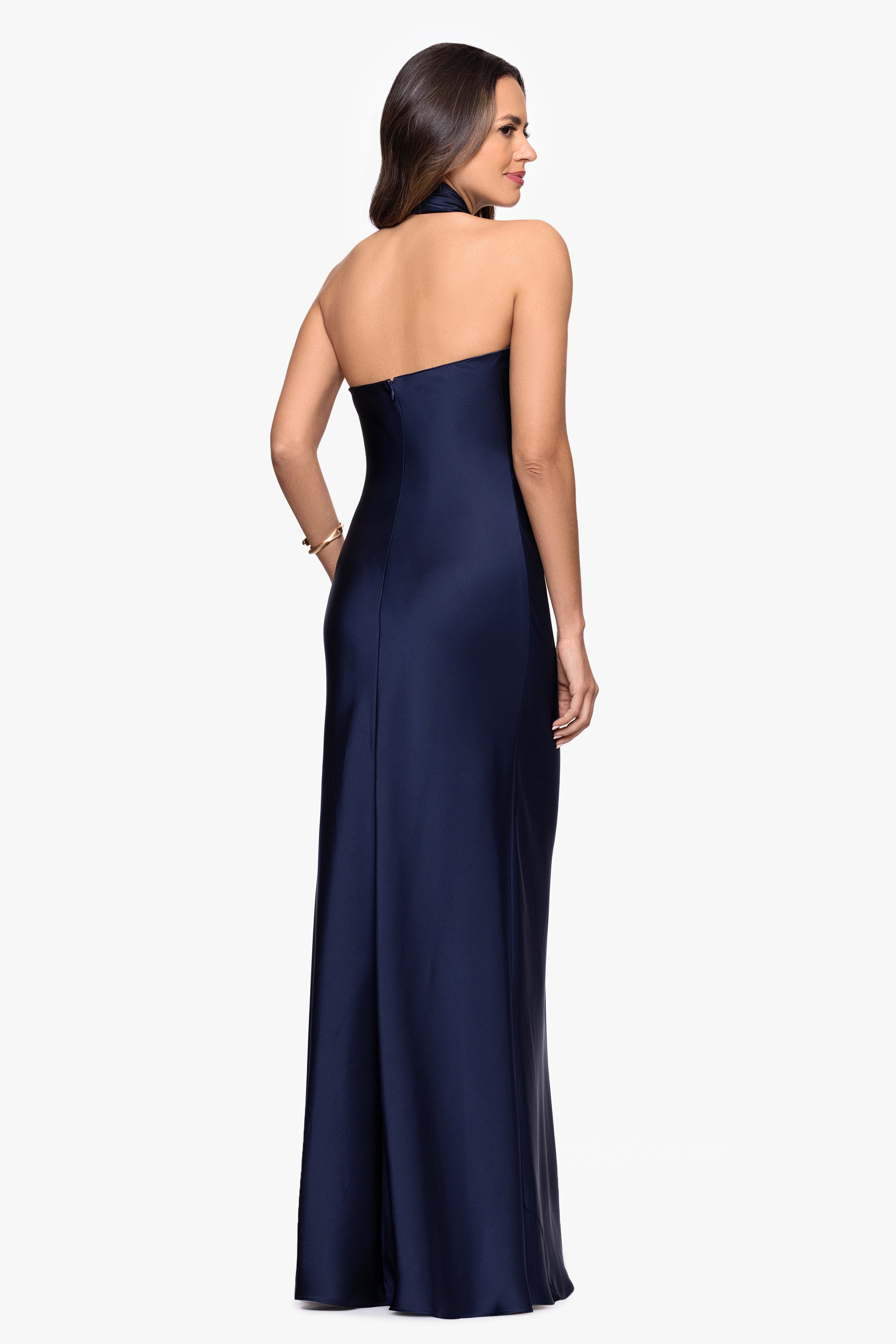 "Esmerelda" Satin Double Knotted Halter Neck Floor Length Dress