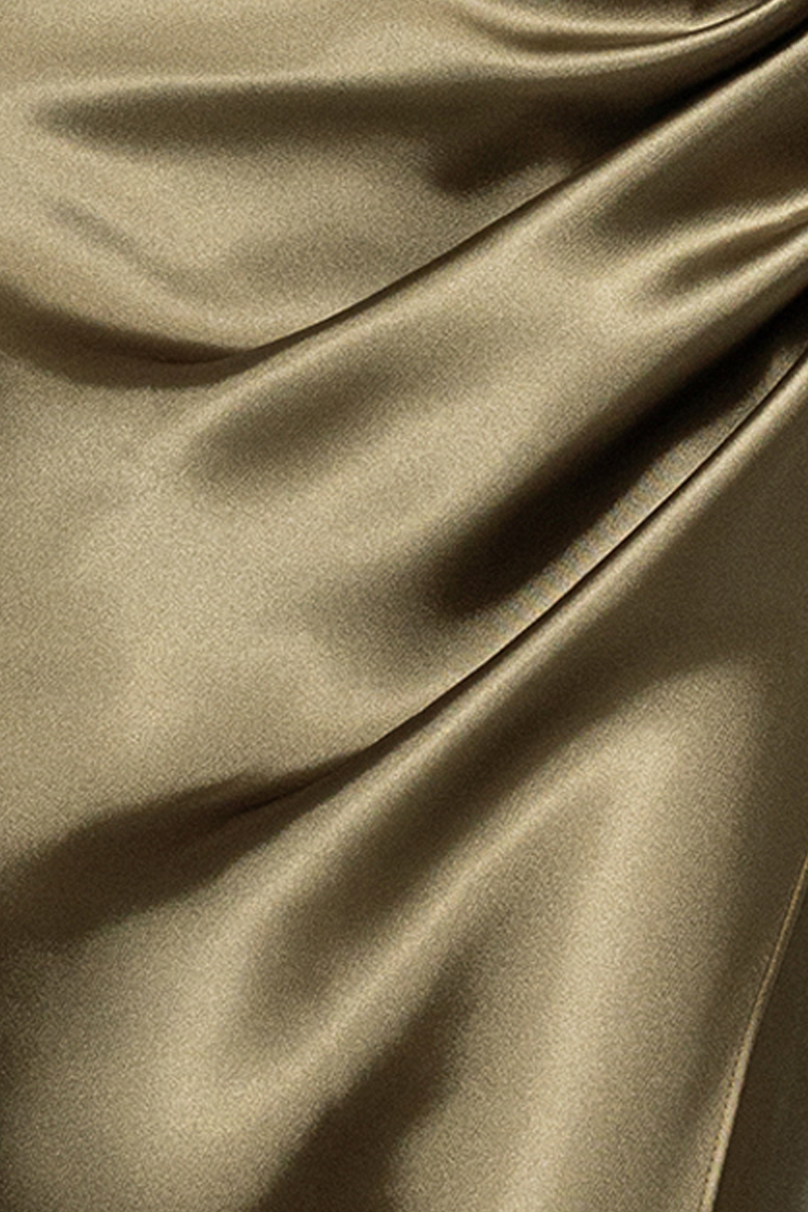 Betsy & Adam "Sofia" Satin Drop Shoulder Floor Length Dress