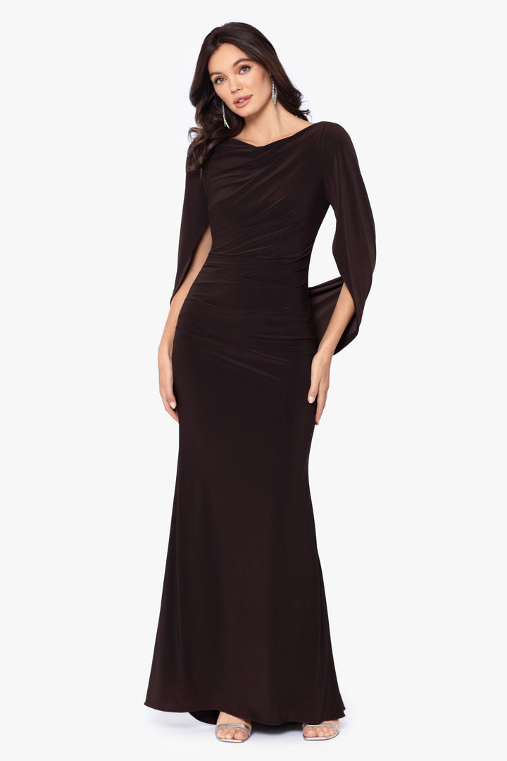 "Miriam" Long Jersey Draped Back Gown